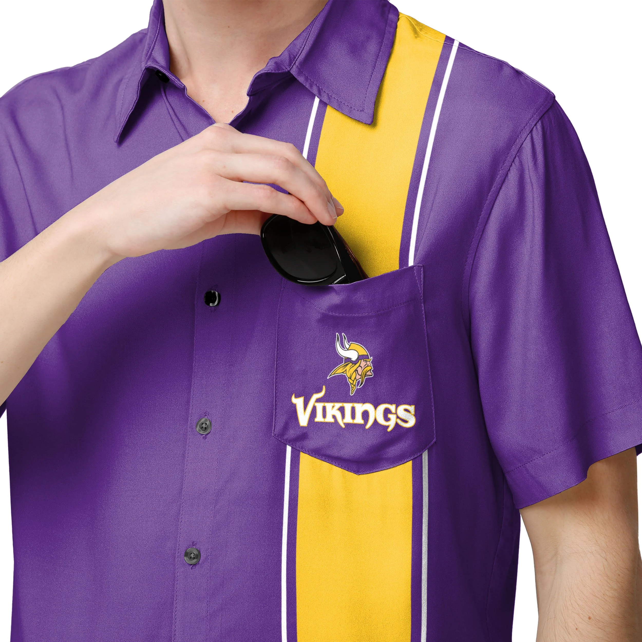 Minnesota Vikings NFL Mens Bowling Stripe Button Up Shirt - Image 4