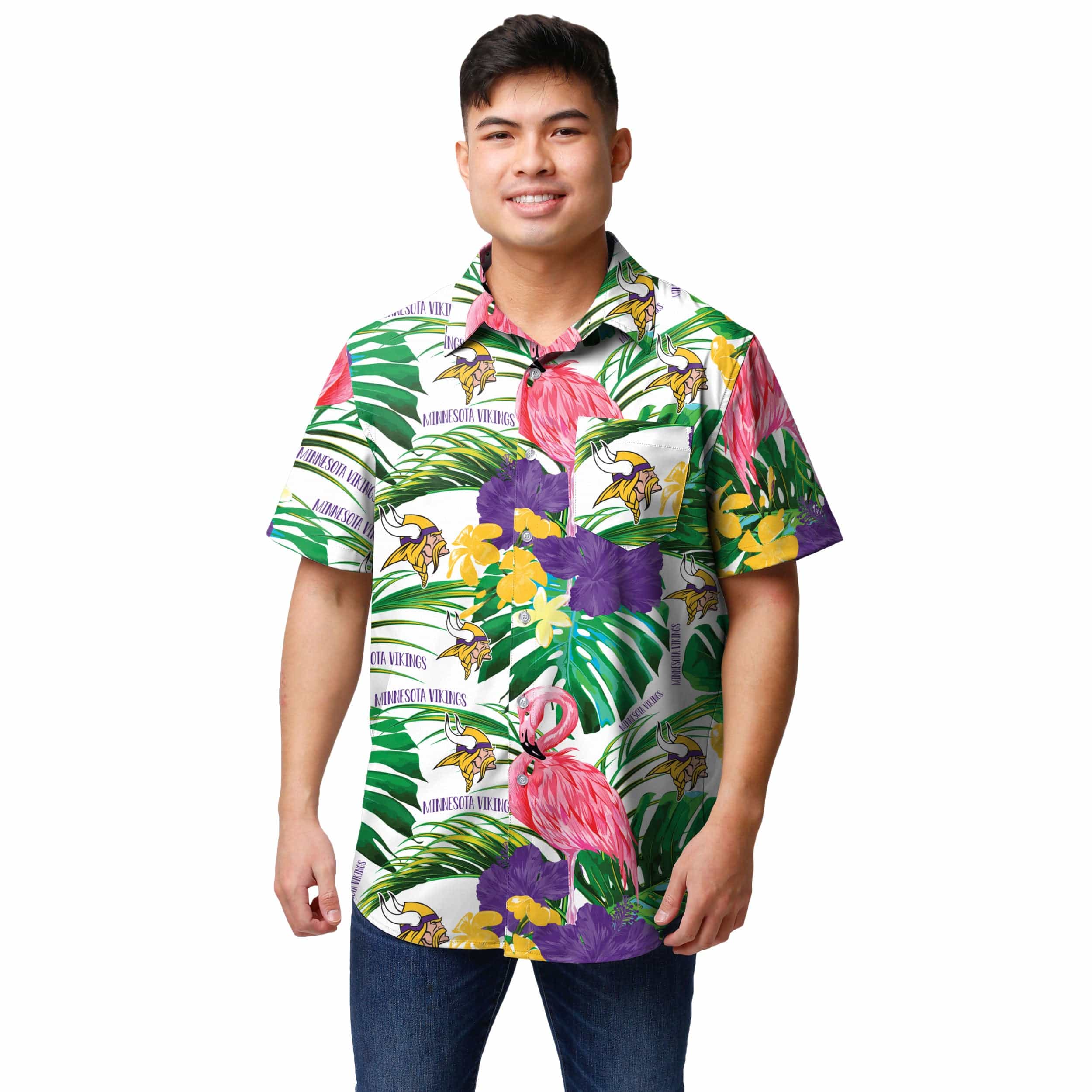 Minnesota Vikings NFL Mens Flamingo Button Up Shirt - Image 2