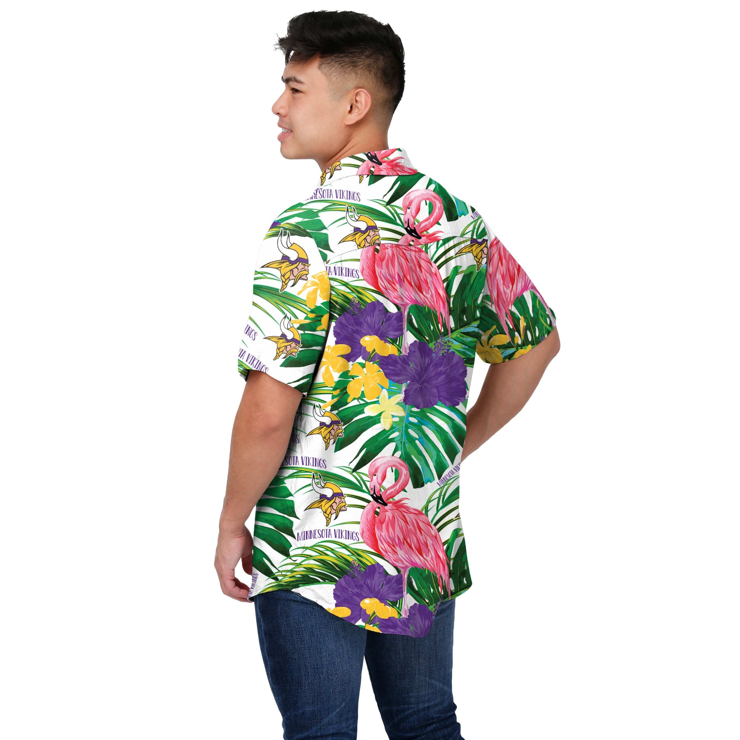 Minnesota Vikings NFL Mens Flamingo Button Up Shirt - Image 3