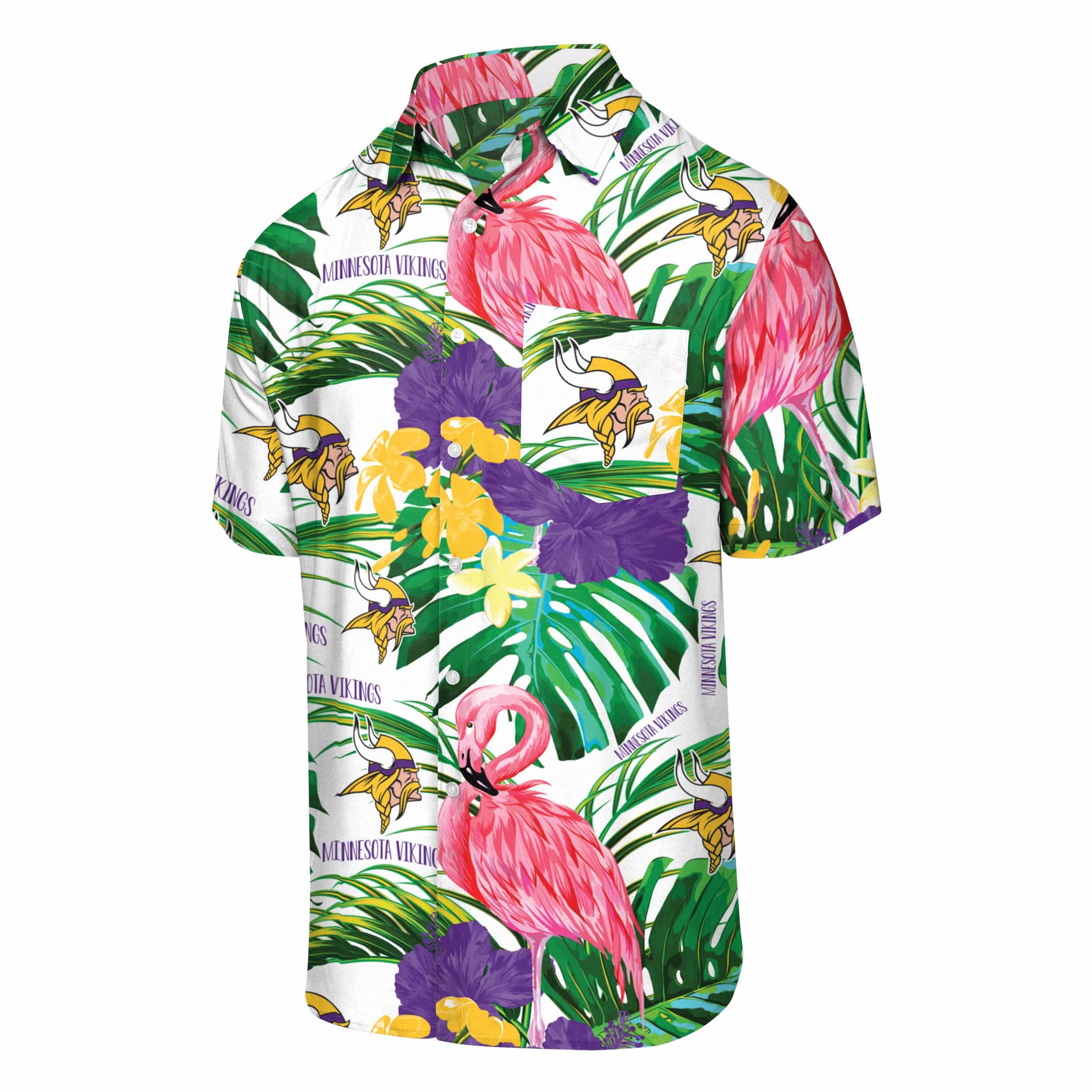 Minnesota Vikings NFL Mens Flamingo Button Up Shirt - Image 4