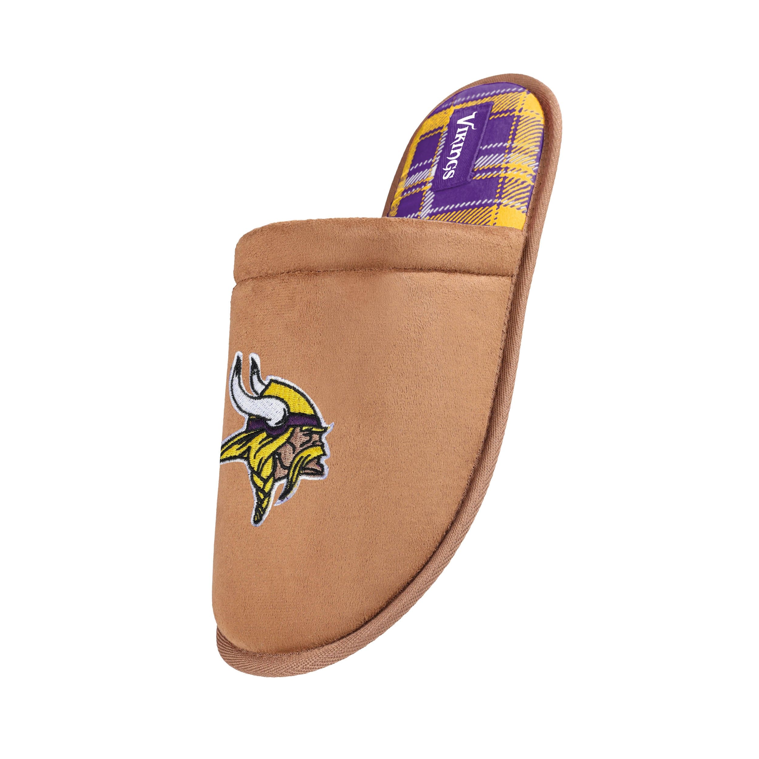 Minnesota Vikings NFL Mens Flannel Lined Brown Suede Scuff Slipper - Image 2