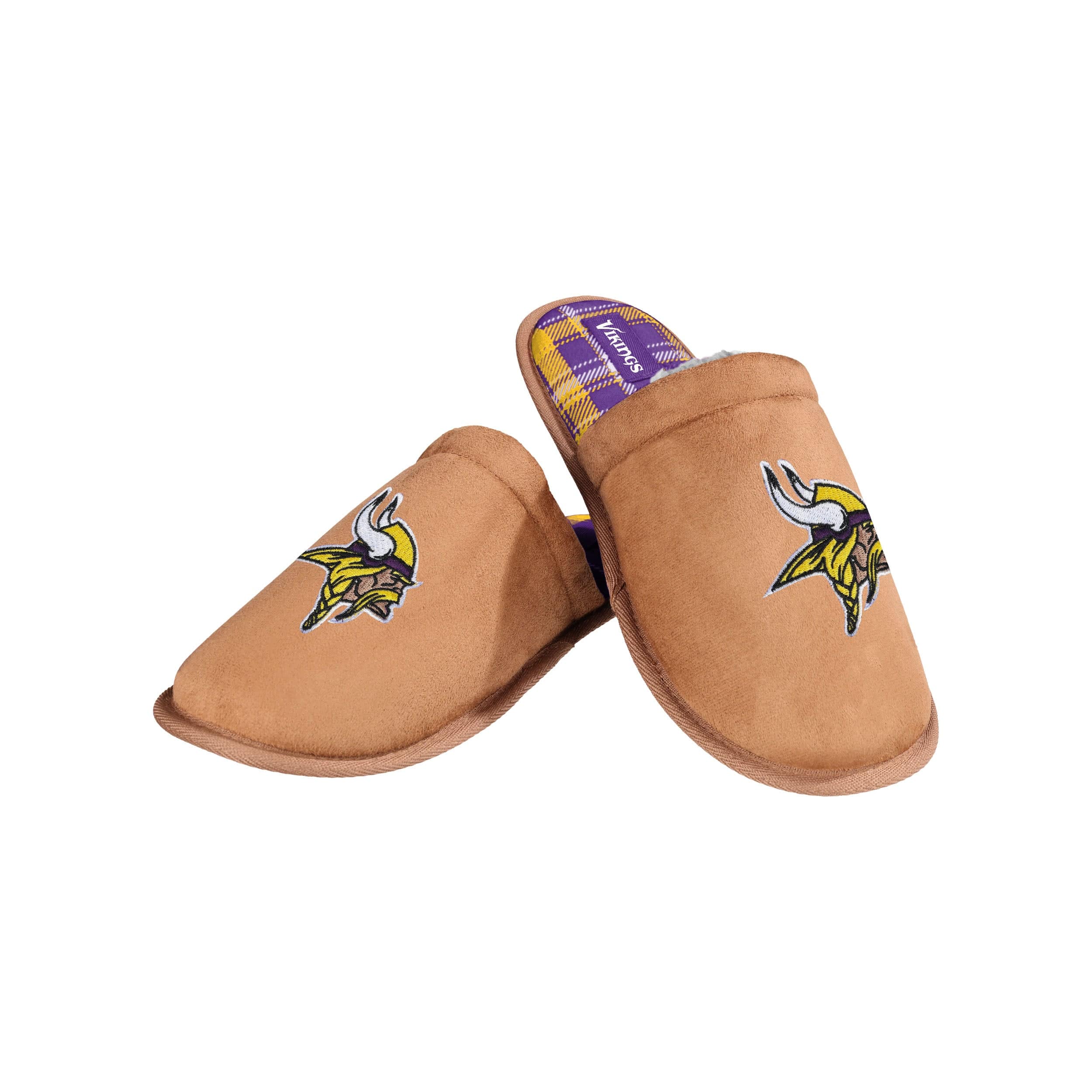 Minnesota Vikings NFL Mens Flannel Lined Brown Suede Scuff Slipper - Image 3