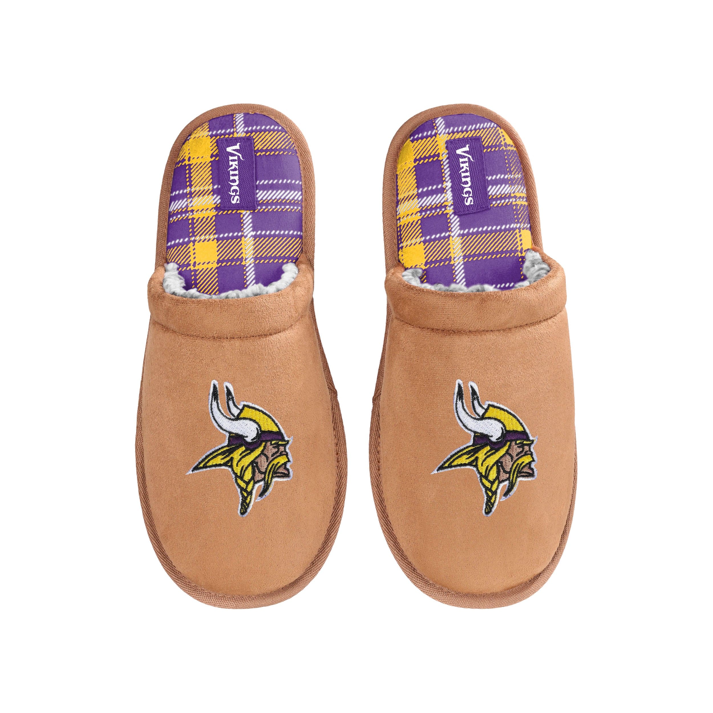 Minnesota Vikings NFL Mens Flannel Lined Brown Suede Scuff Slipper - Image 4