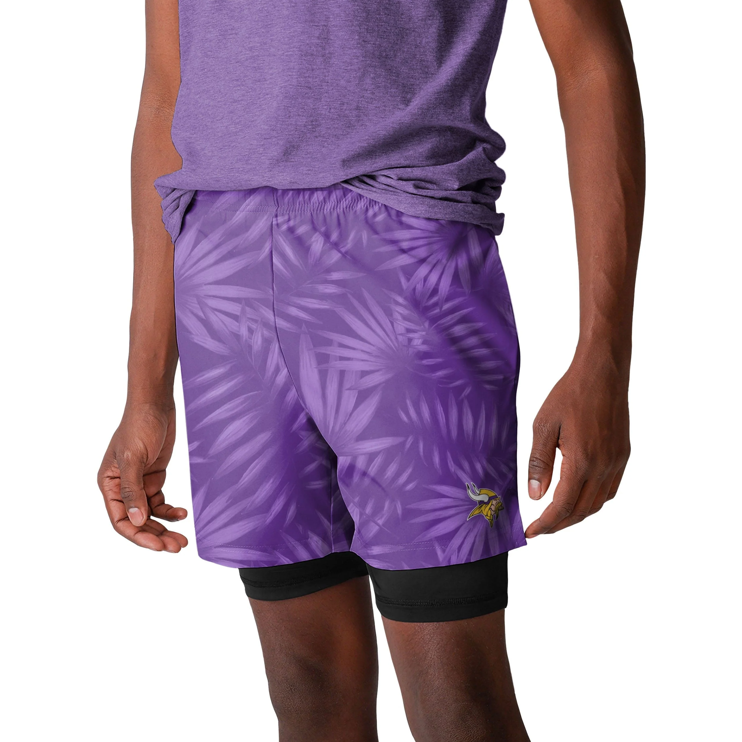 Minnesota Vikings NFL Mens Floral Black Liner Shorts - Image 2