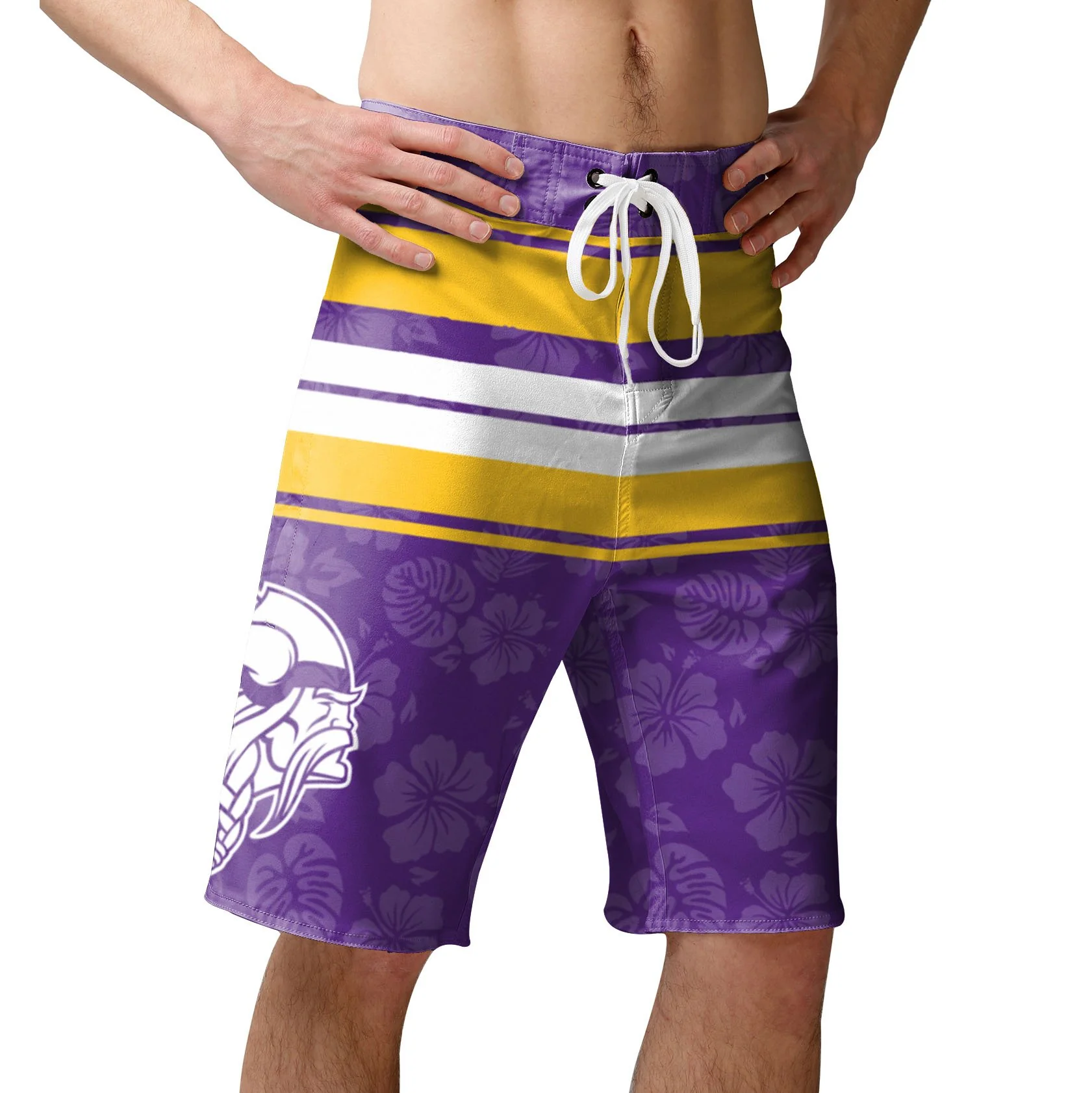 Minnesota Vikings NFL Mens Hibiscus Boardwalk Stripe Boardshorts - Image 2