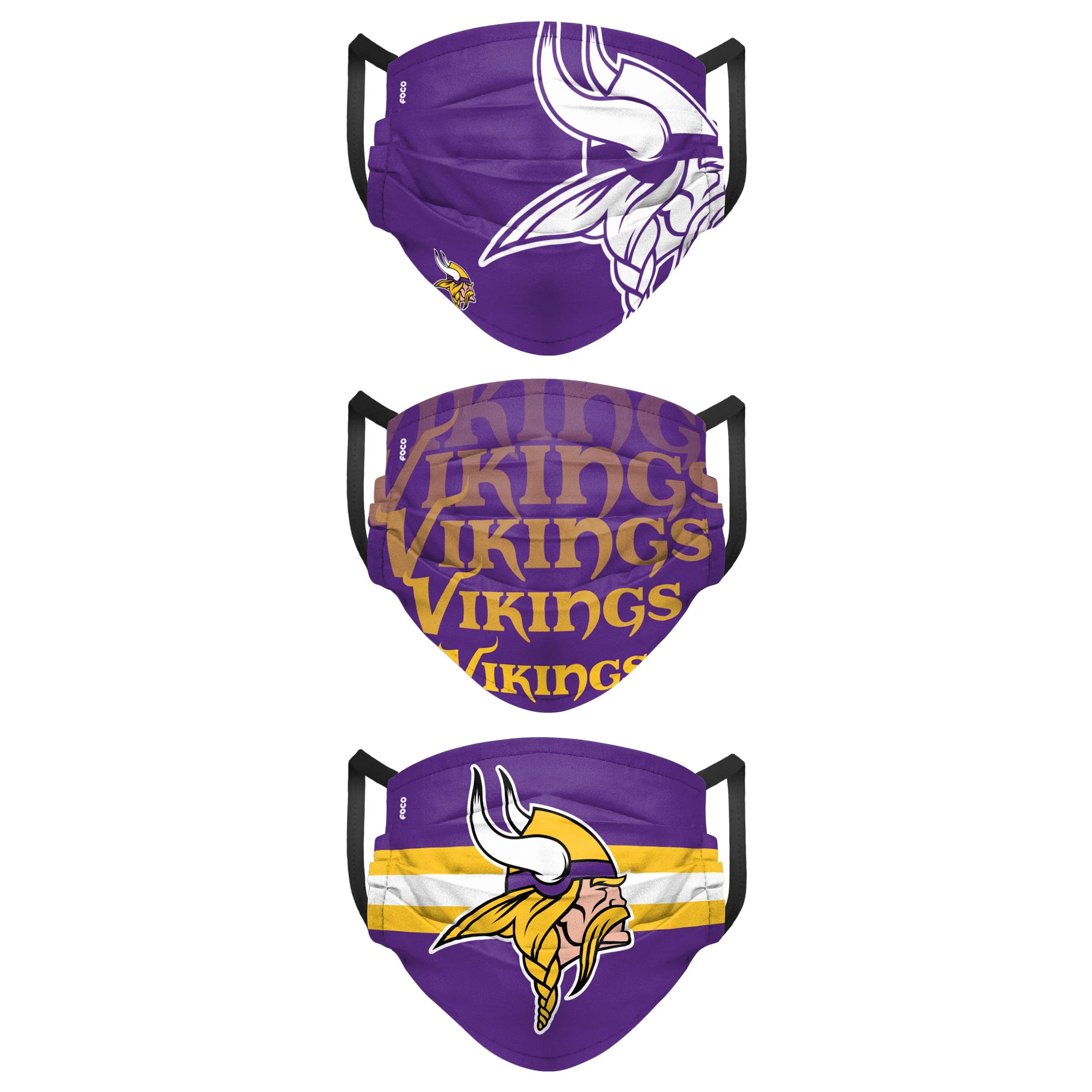 Minnesota Vikings NFL Mens Matchday 3 Pack Face Cover - Image 2