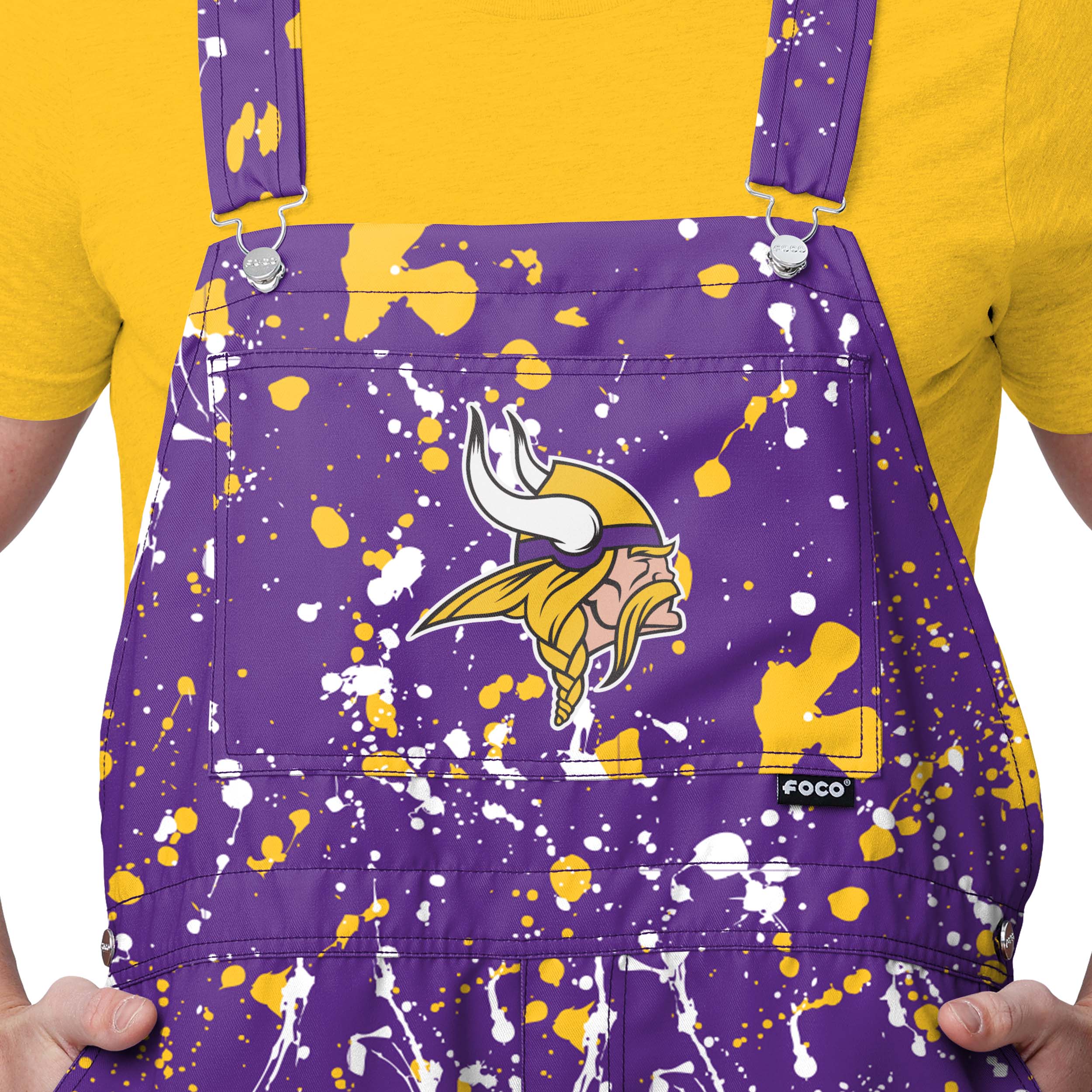 Minnesota Vikings NFL Mens Paint Splatter Bib Shortalls - Image 3