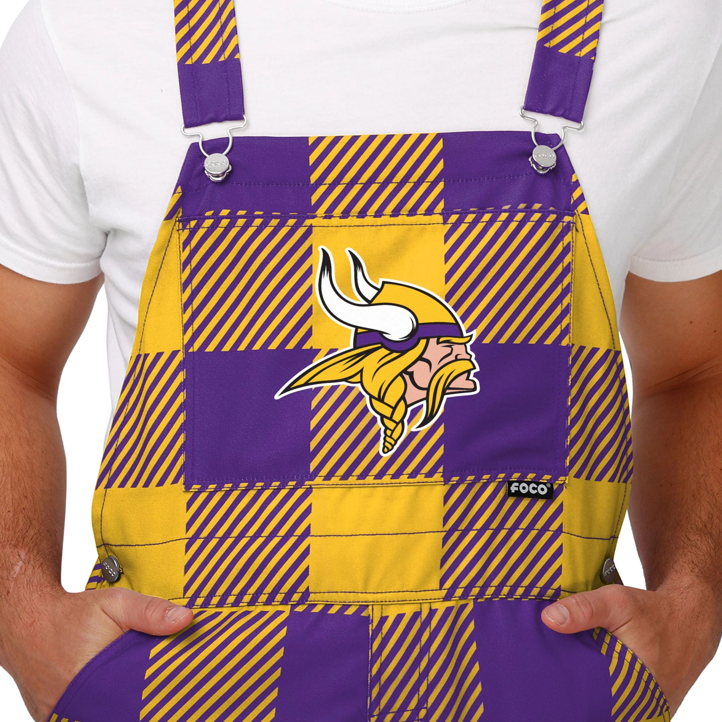 Minnesota Vikings NFL Mens Plaid Bib Overalls - Image 4