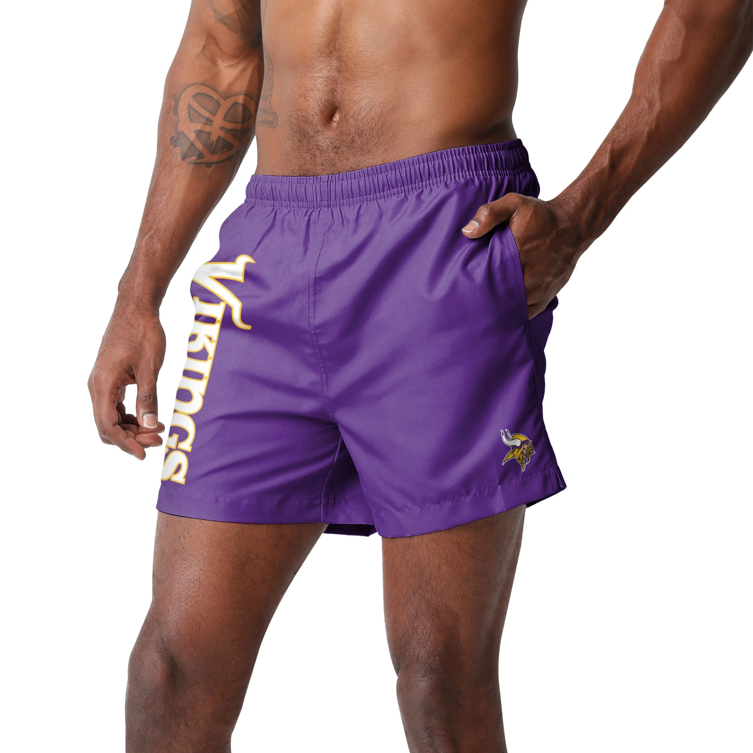 Minnesota Vikings NFL Mens Solid Wordmark 5.5" Swimming Trunks - Image 2