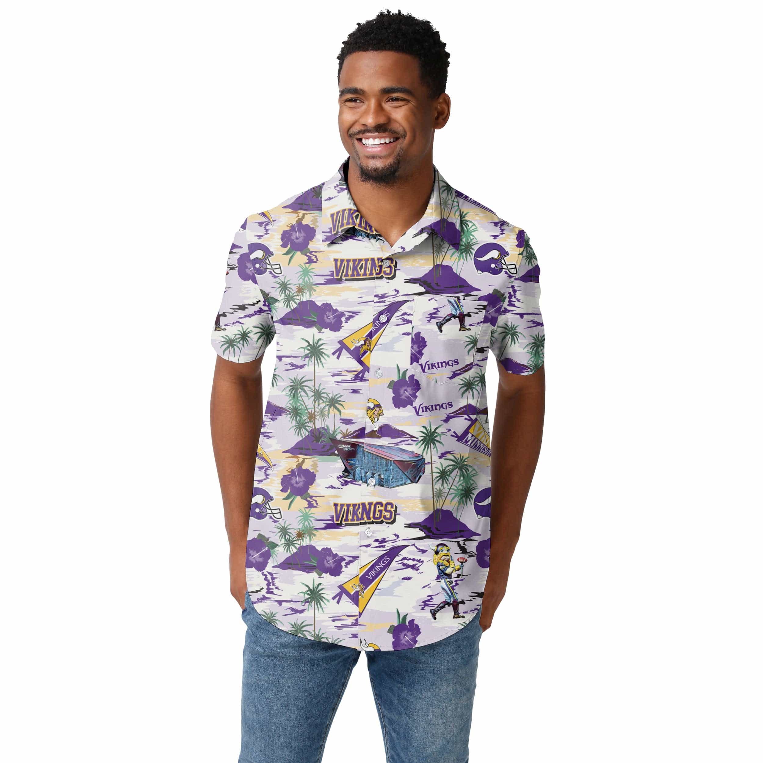 Minnesota Vikings NFL Mens Thematic Stadium Print Button Up Shirt - Image 2