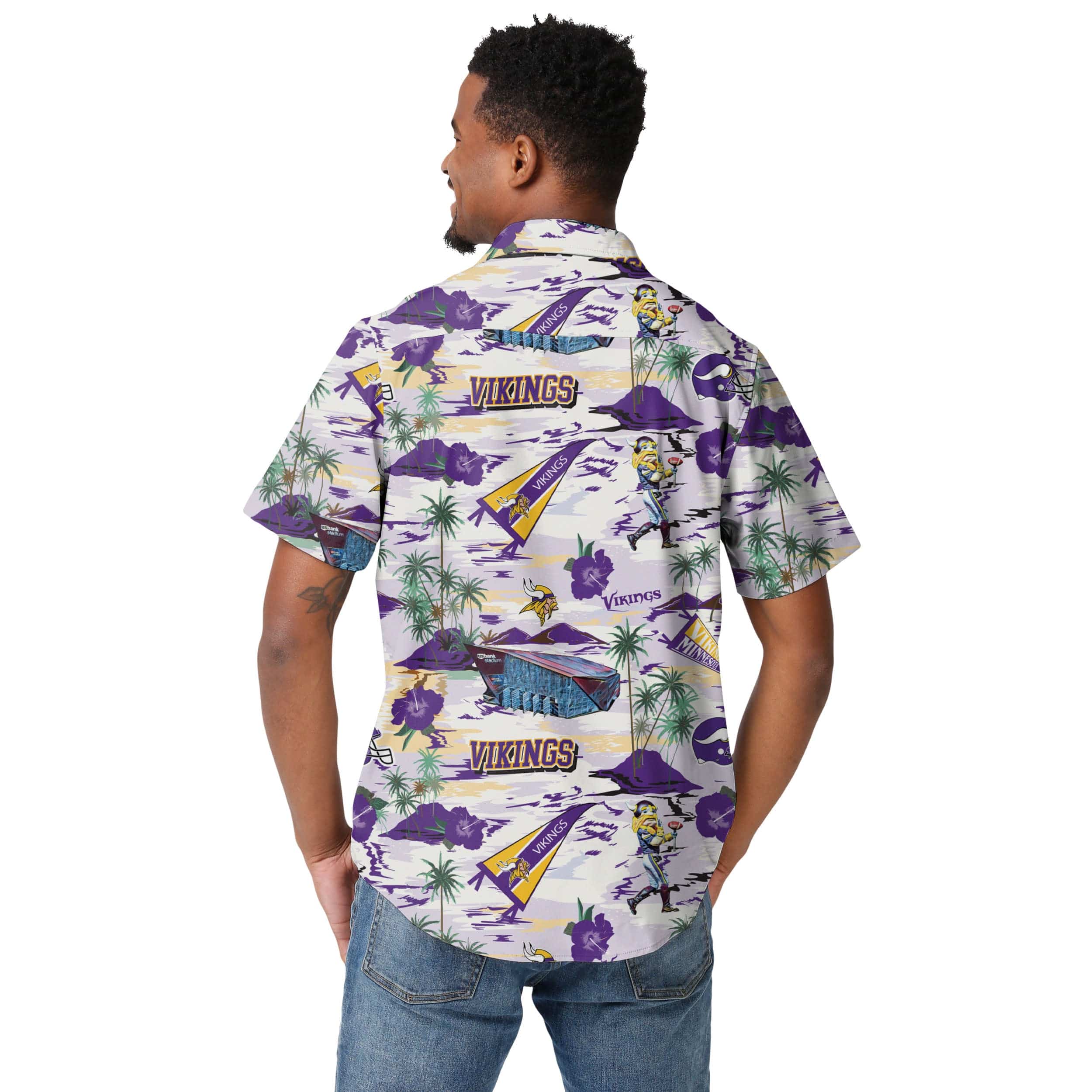 Minnesota Vikings NFL Mens Thematic Stadium Print Button Up Shirt - Image 3