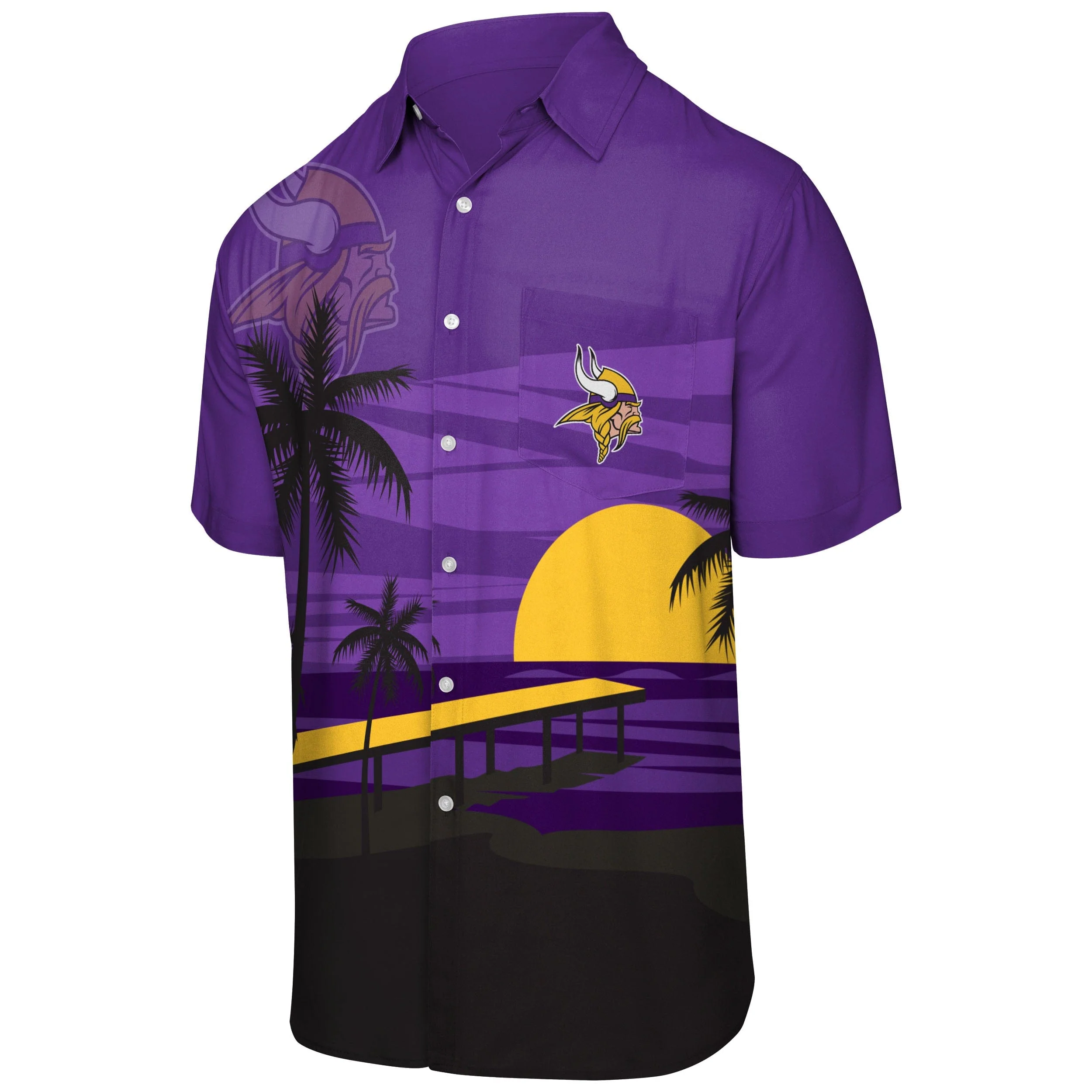 Minnesota Vikings NFL Mens Tropical Sunset Button Up Shirt - Image 4