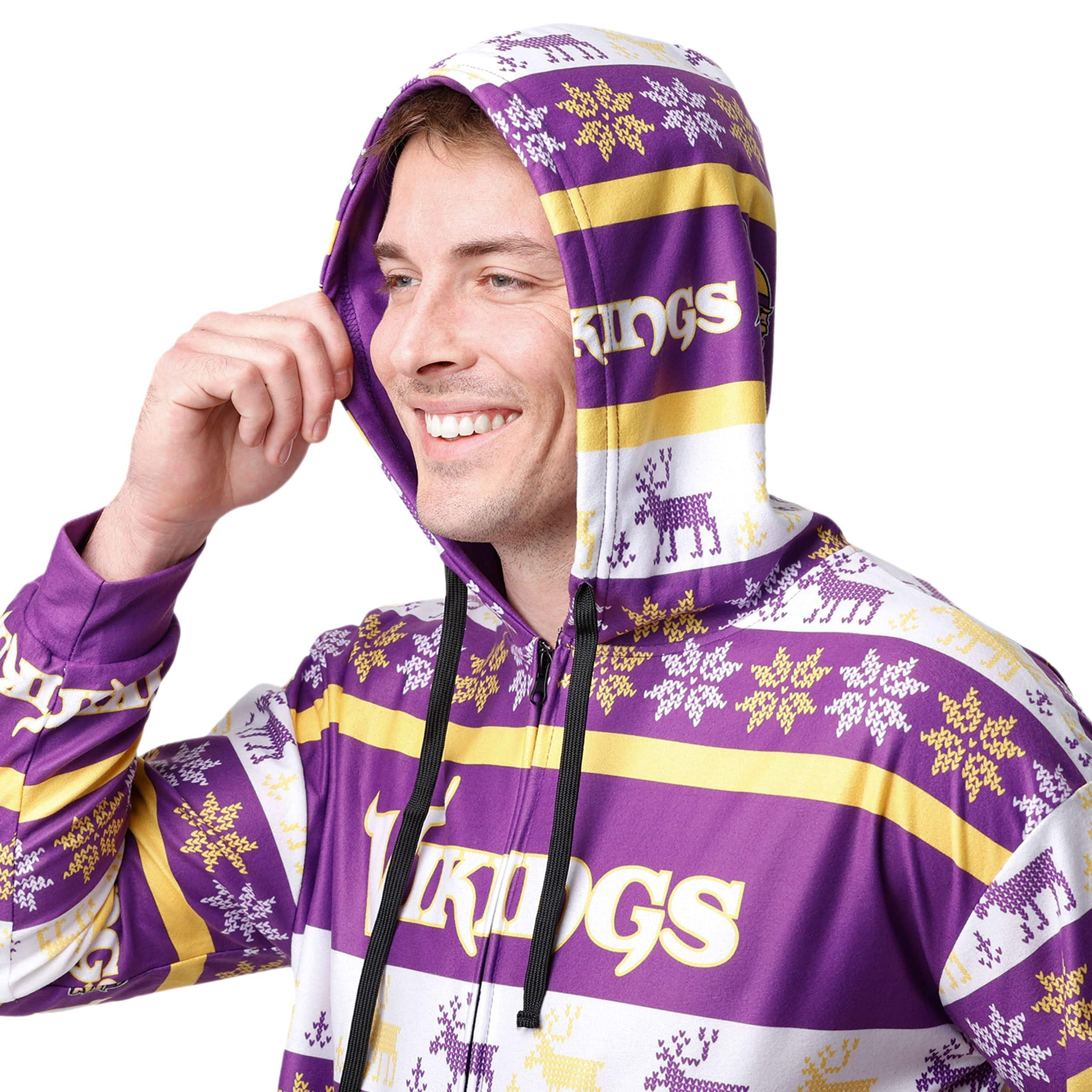 Minnesota Vikings NFL Mens Ugly Short One Piece Pajamas - Image 3