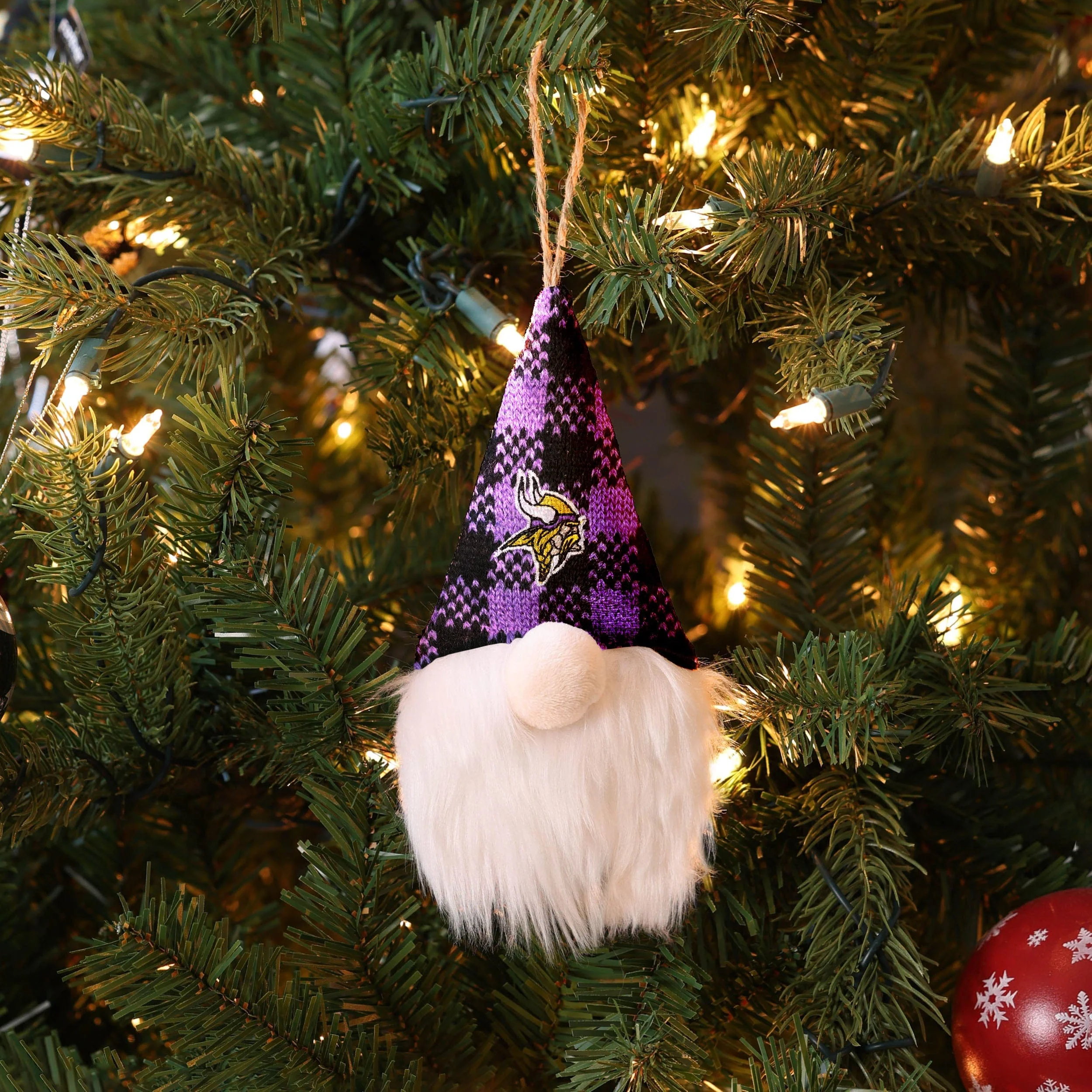Minnesota Vikings NFL Plaid Hat Plush Gnome Ornament - Image 3