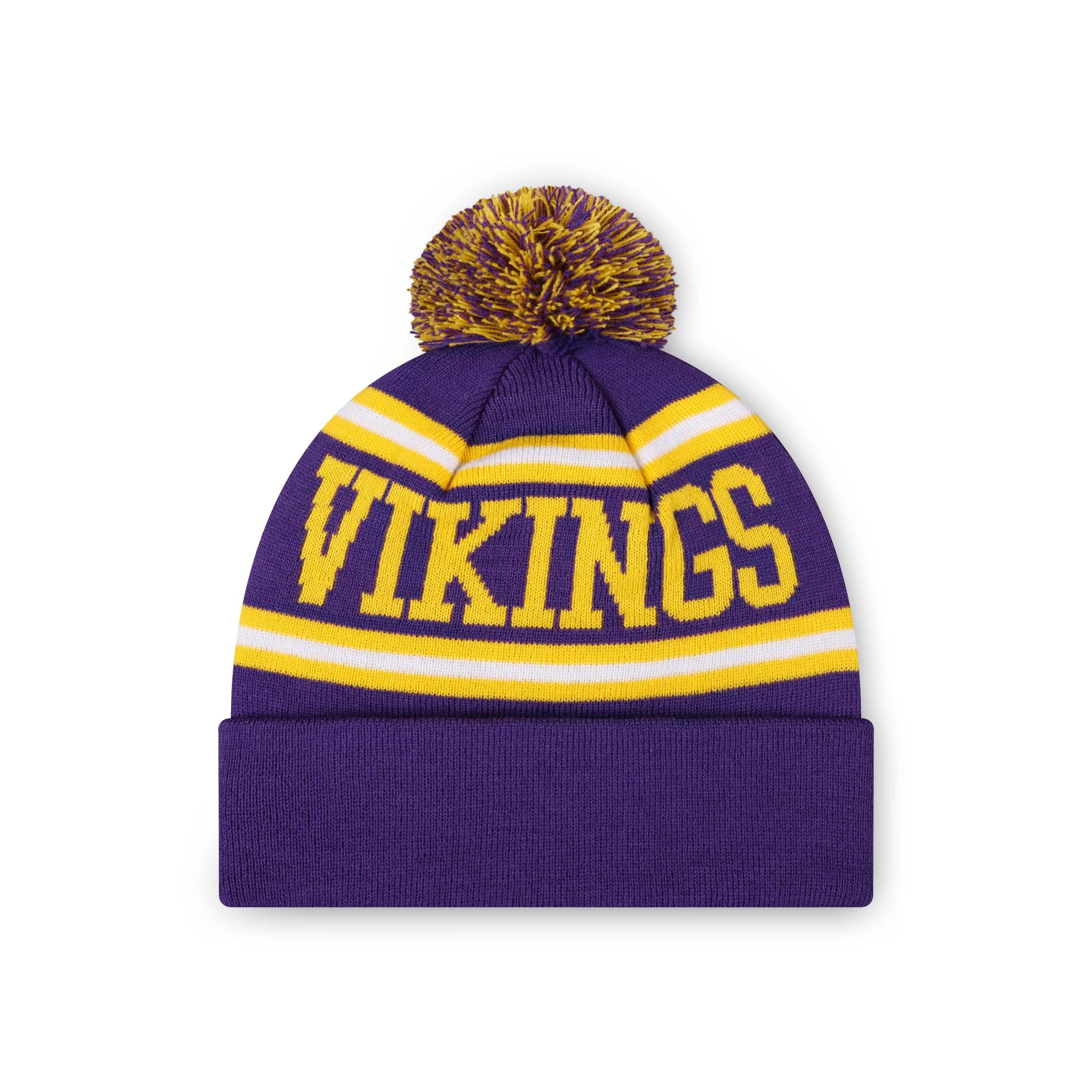 Minnesota Vikings NFL Purple Primary Logo Stripe Pom Beanie - Image 2