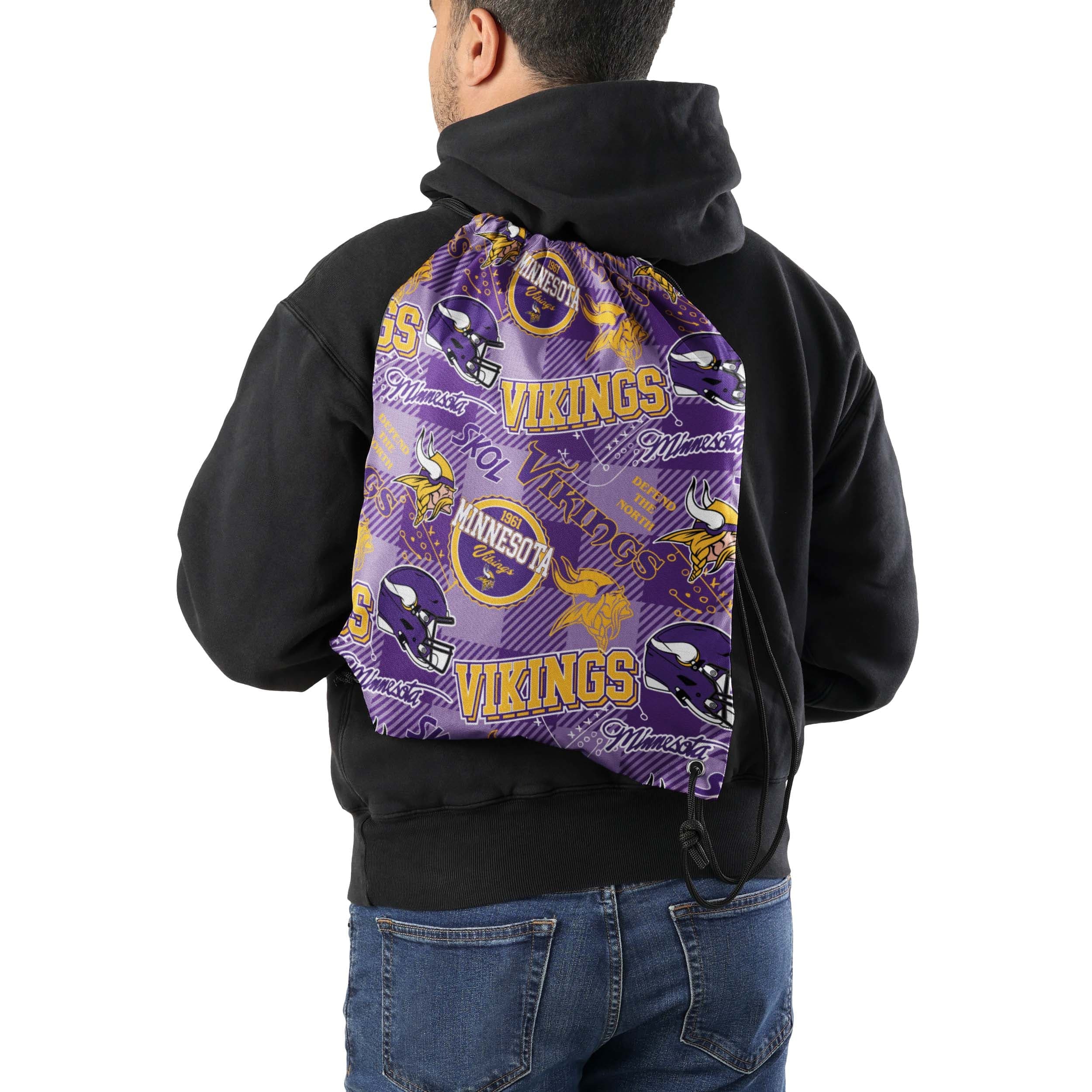 Minnesota Vikings NFL Thematic Repeat Print Drawstring Backpack - Image 2