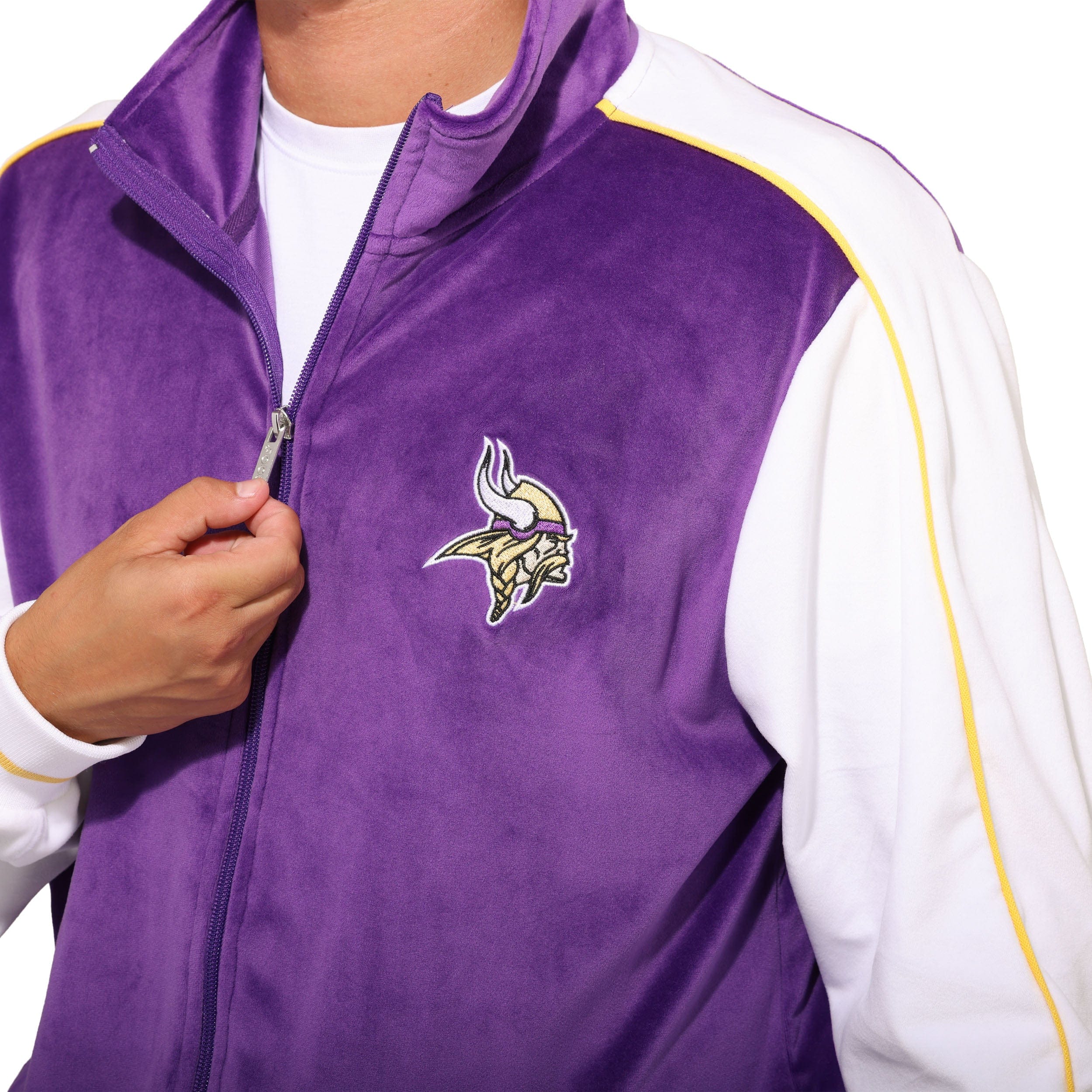 Minnesota Vikings NFL Two Tone Velour Zip Up Top - Image 3