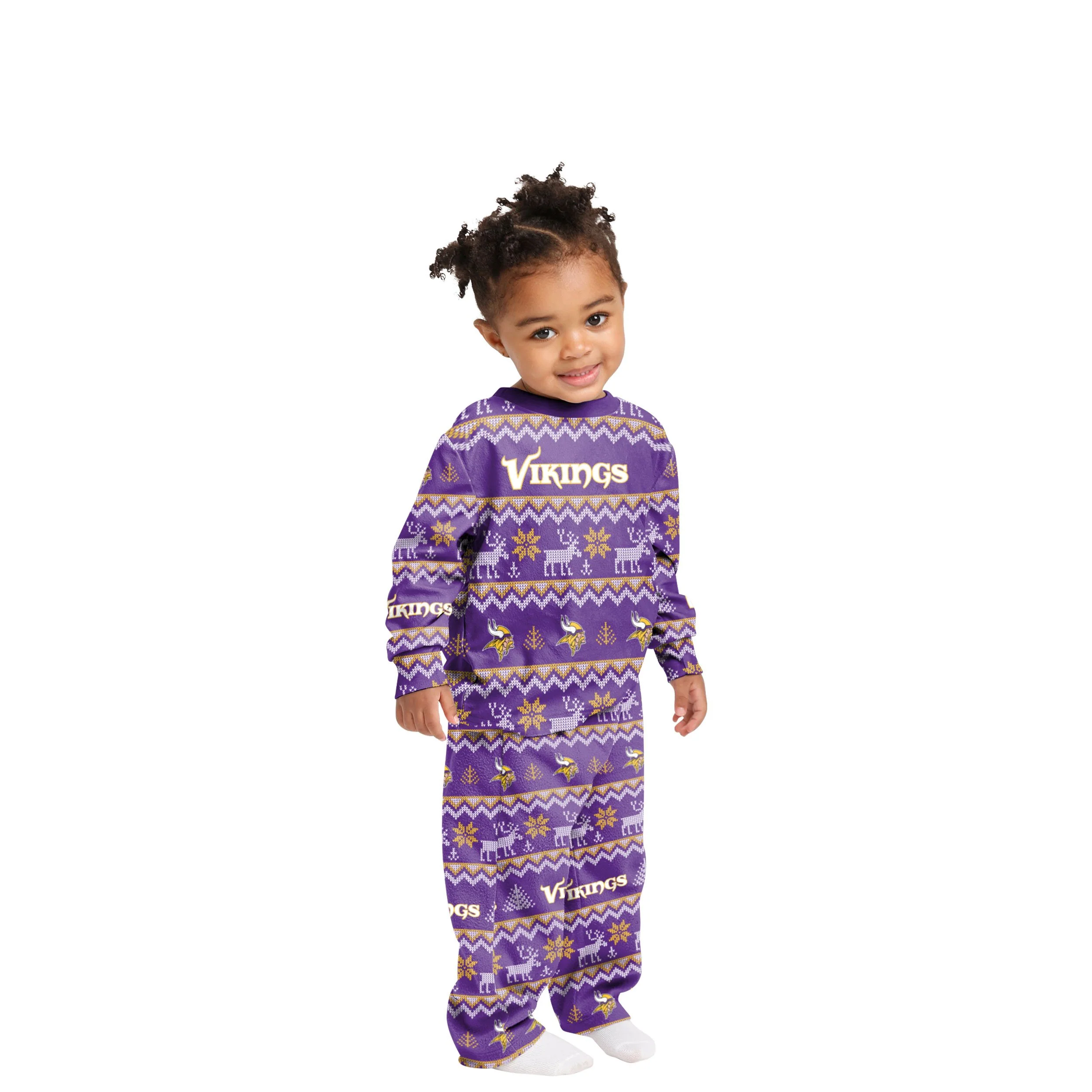 Minnesota Vikings NFL Ugly Pattern Family Holiday Pajamas - Image 3