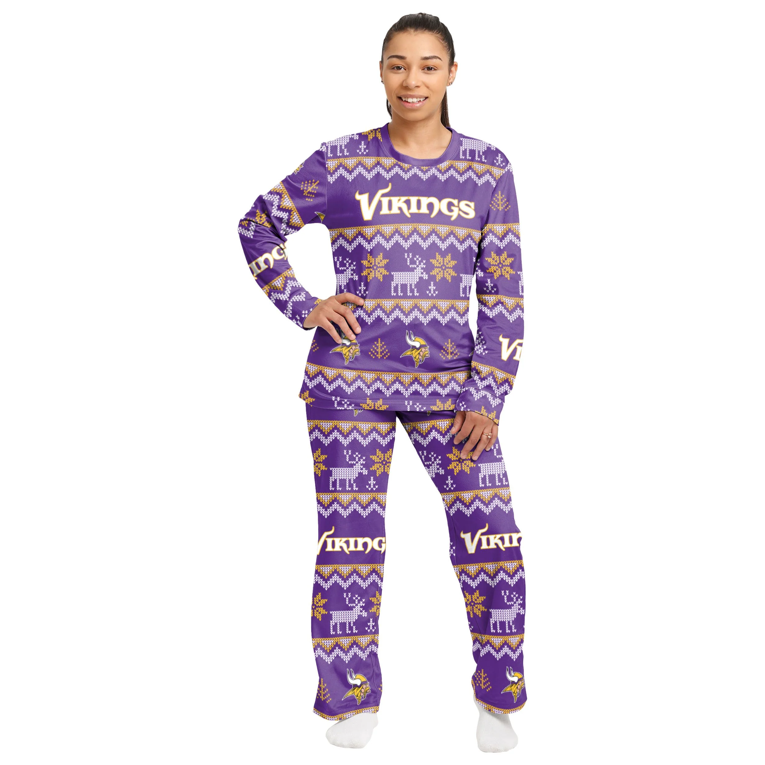 Minnesota Vikings NFL Ugly Pattern Family Holiday Pajamas - Image 5