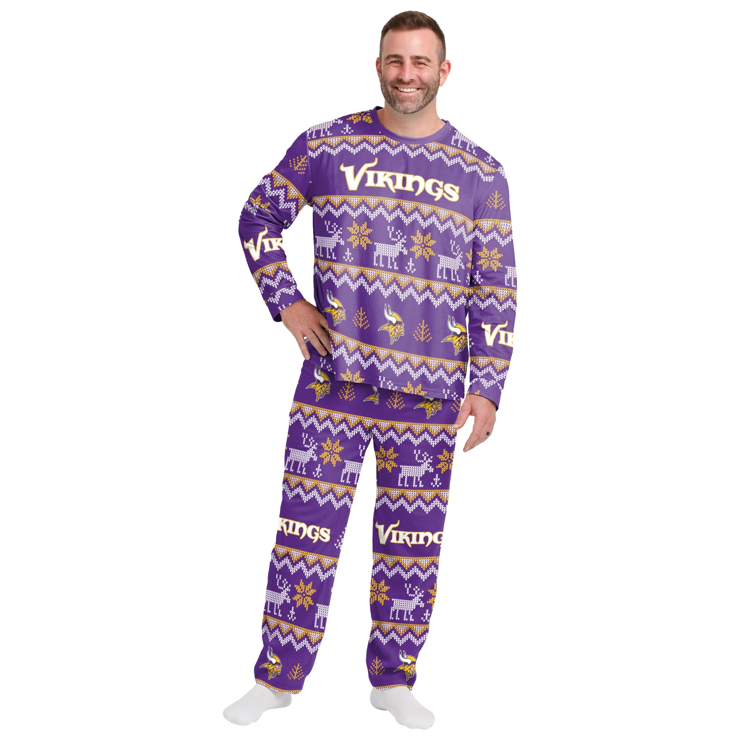 Minnesota Vikings NFL Ugly Pattern Family Holiday Pajamas - Image 6