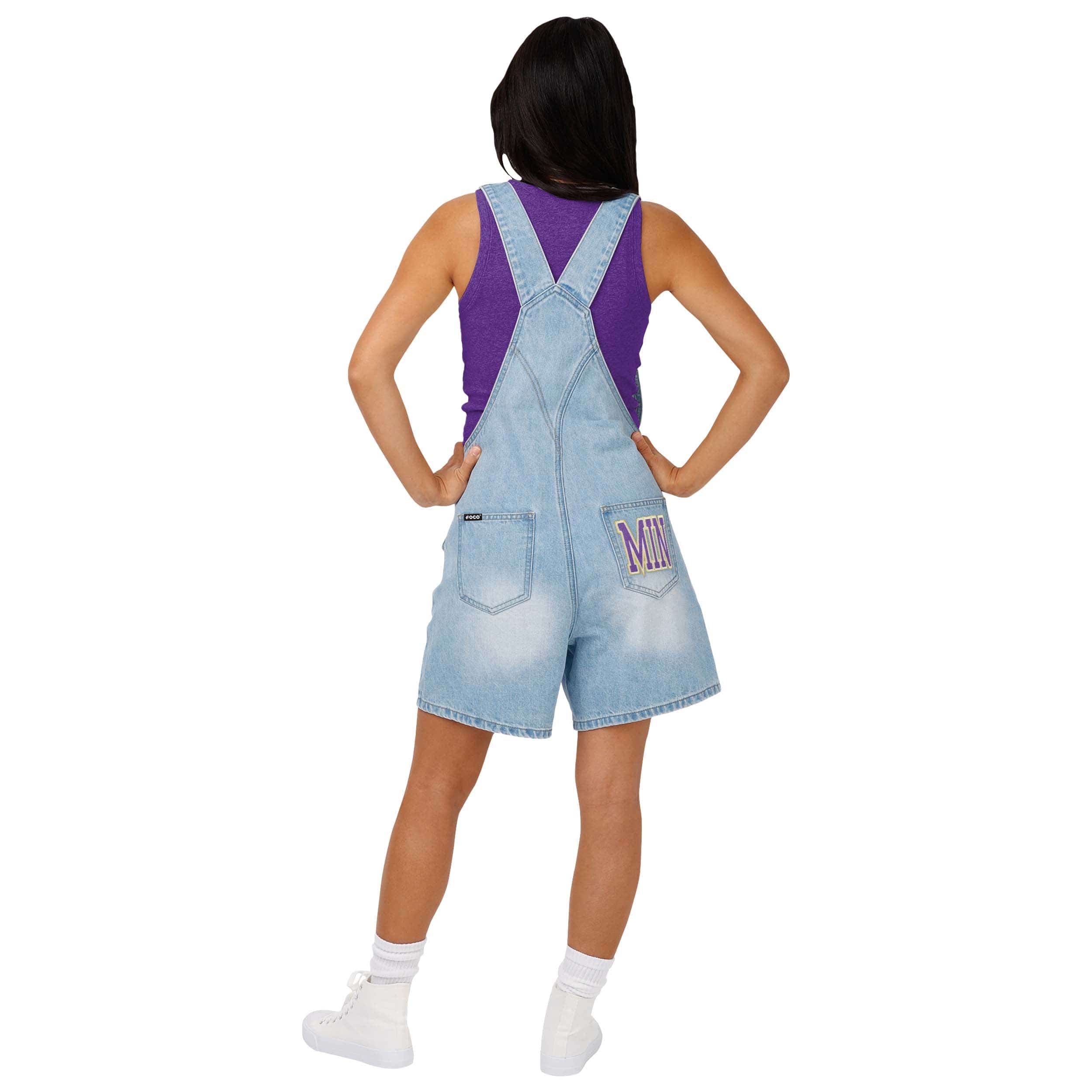 Minnesota Vikings NFL Womens Big Logo Denim Bib Shortalls - Image 2