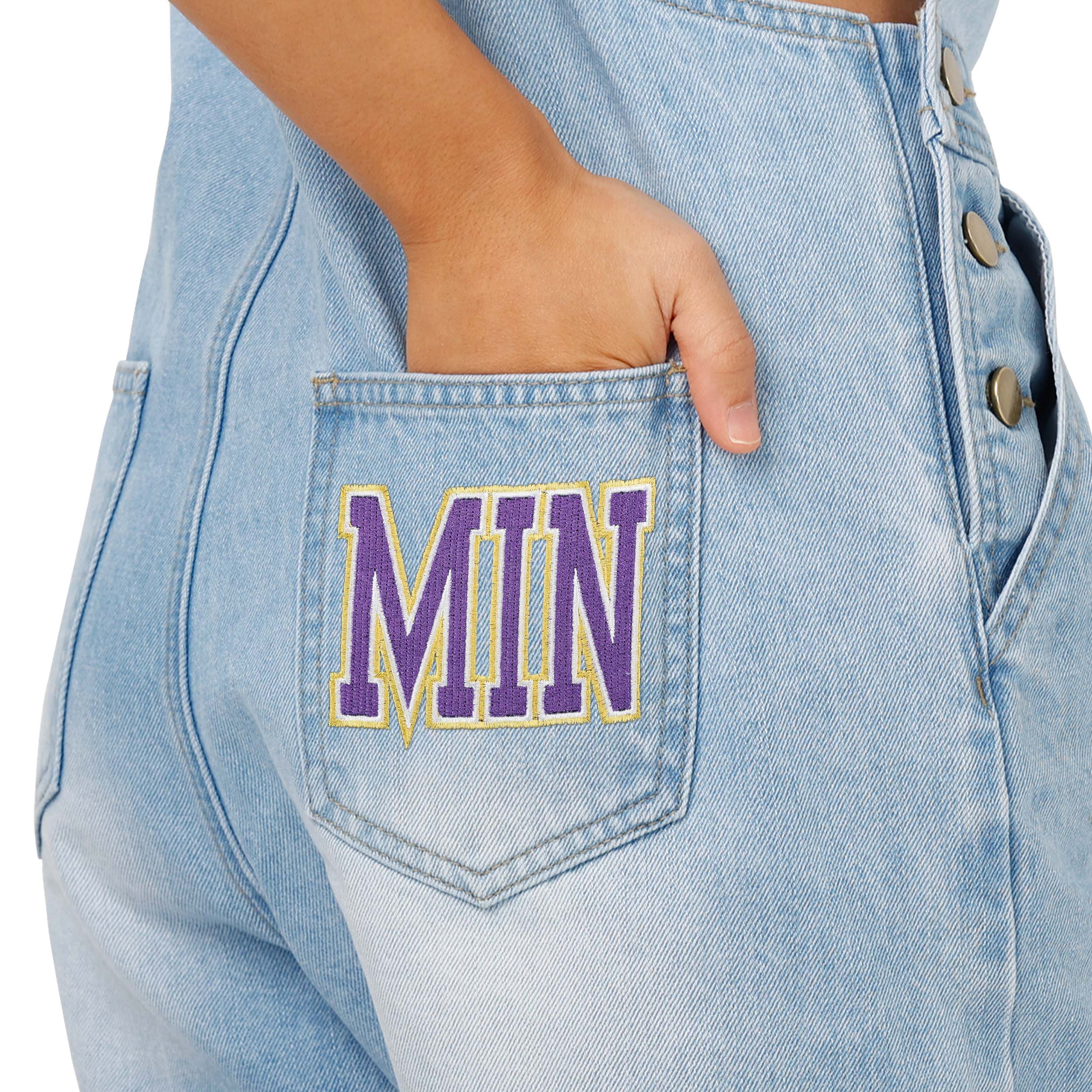 Minnesota Vikings NFL Womens Big Logo Denim Bib Shortalls - Image 5