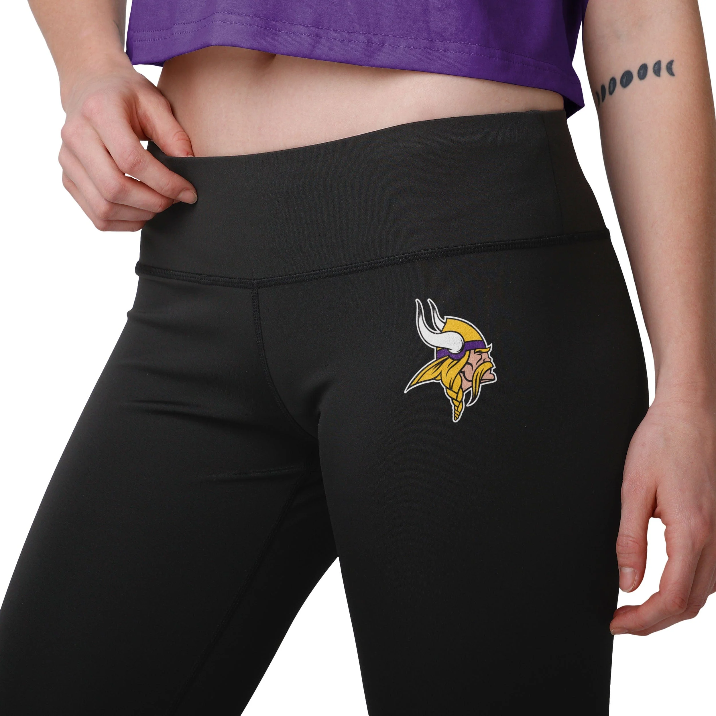 Minnesota Vikings NFL Womens Calf Logo Black Leggings - Image 3