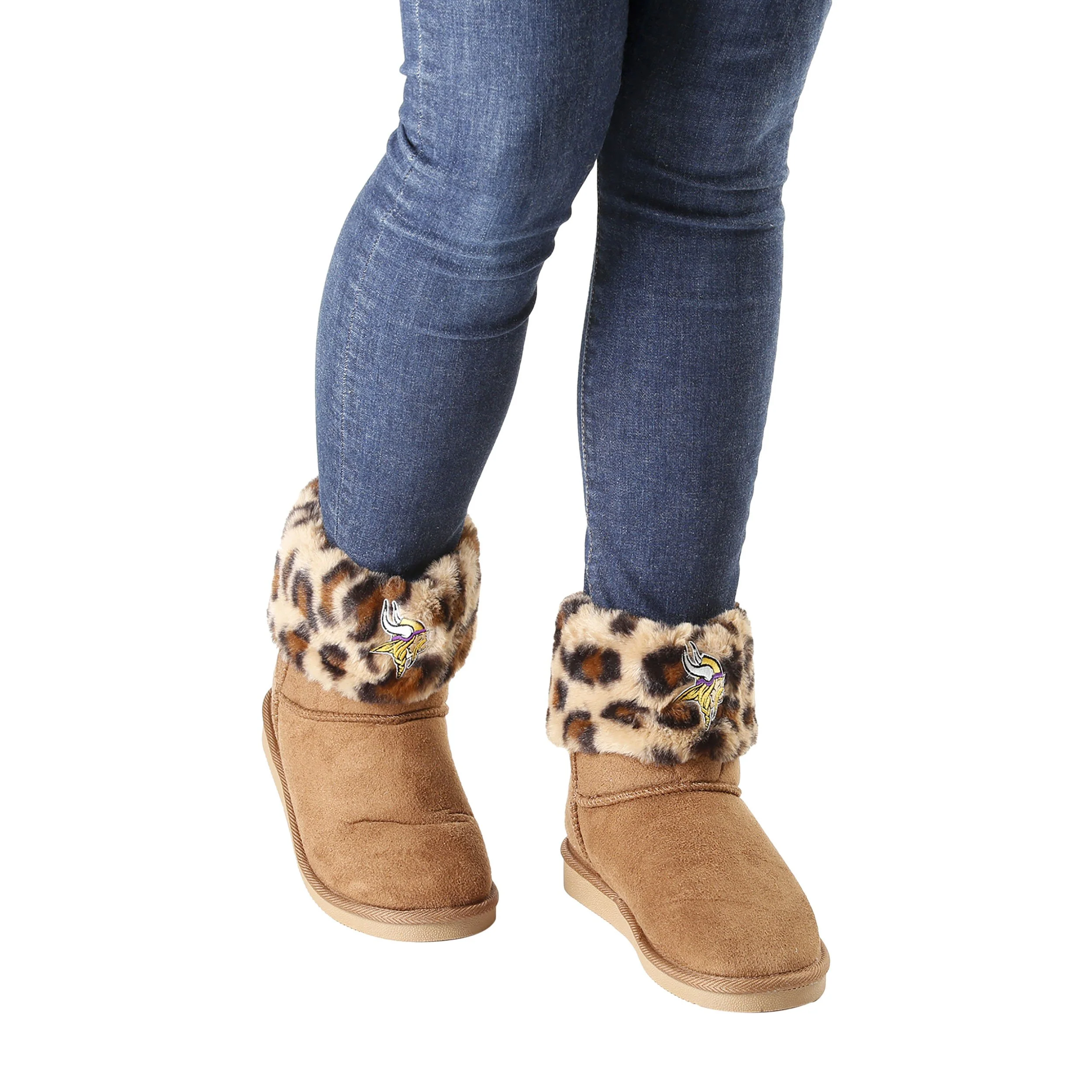 Minnesota Vikings NFL Womens Cheetah Fur Boots - Image 5