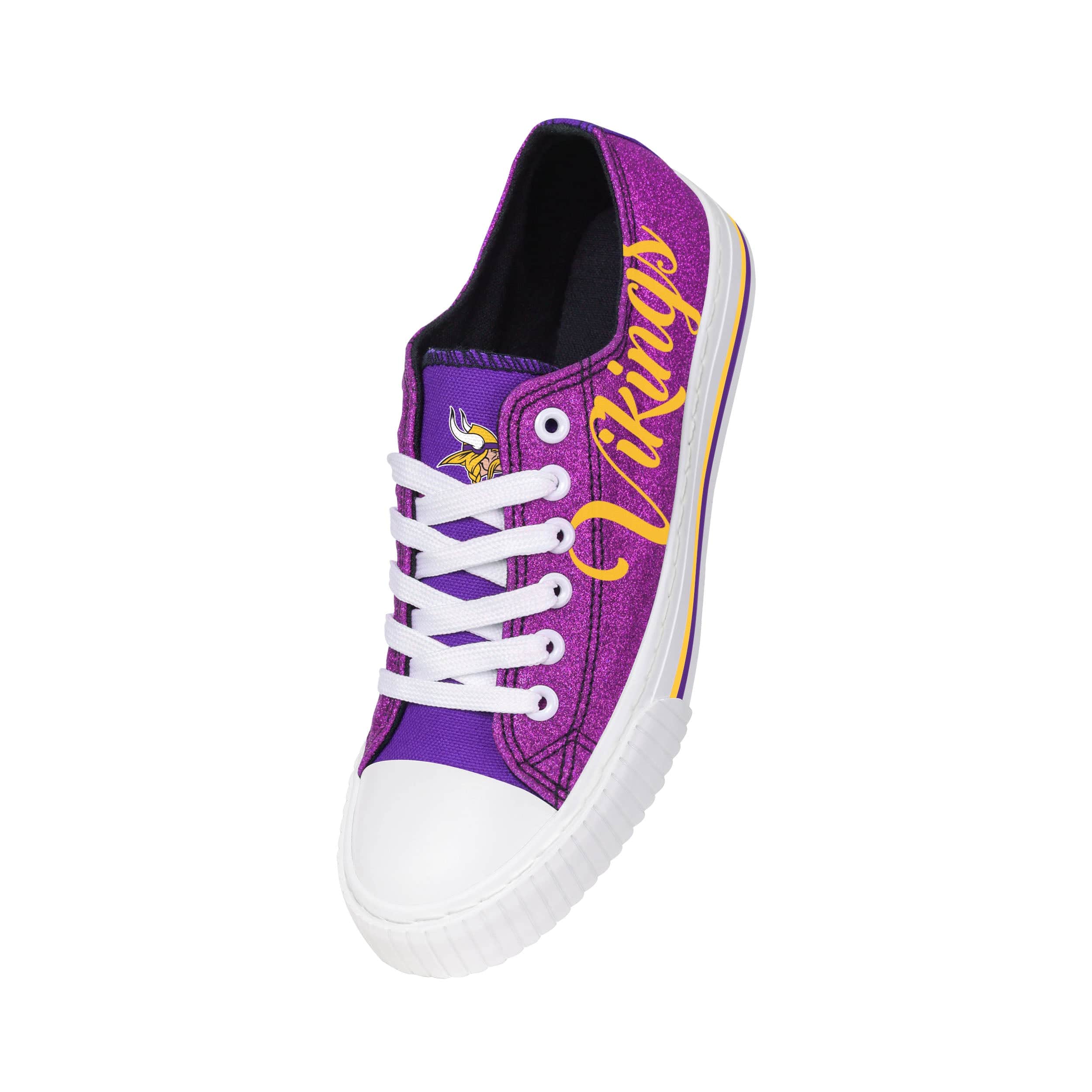 Minnesota Vikings NFL Womens Color Glitter Low Top Canvas Shoes - Image 3