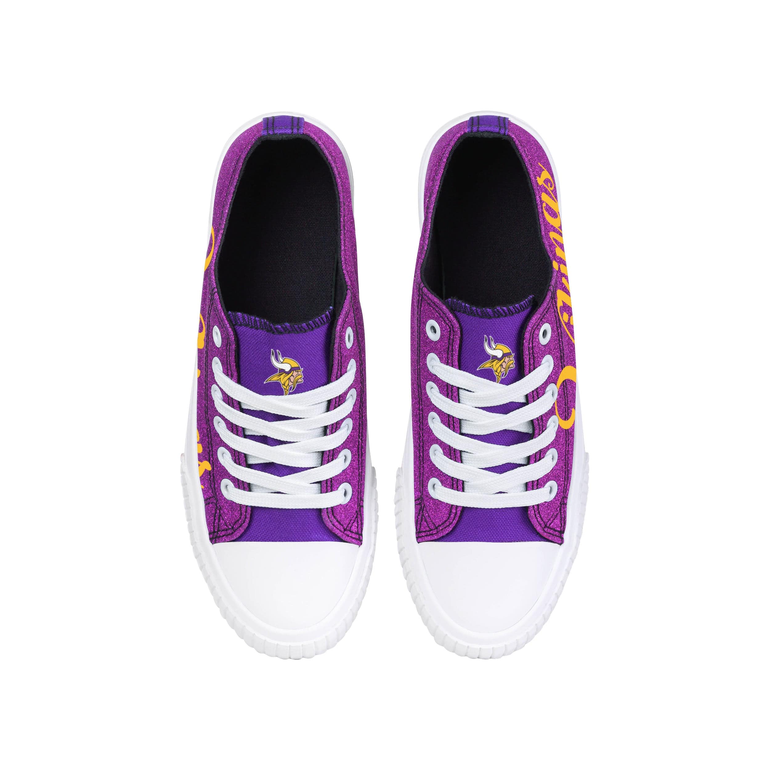 Minnesota Vikings NFL Womens Color Glitter Low Top Canvas Shoes - Image 4