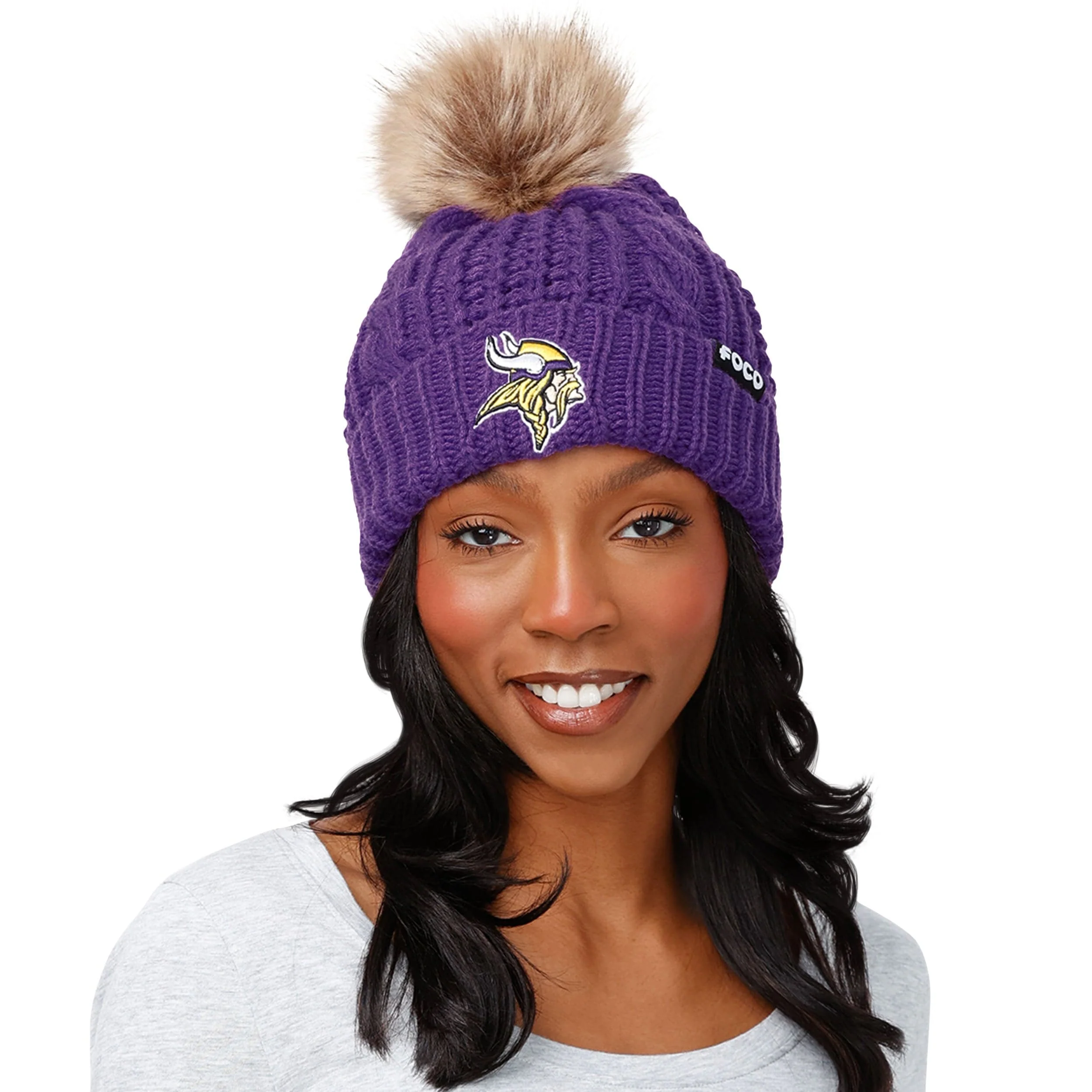 Minnesota Vikings NFL Womens Faux Fur Pom Beanie - Image 3