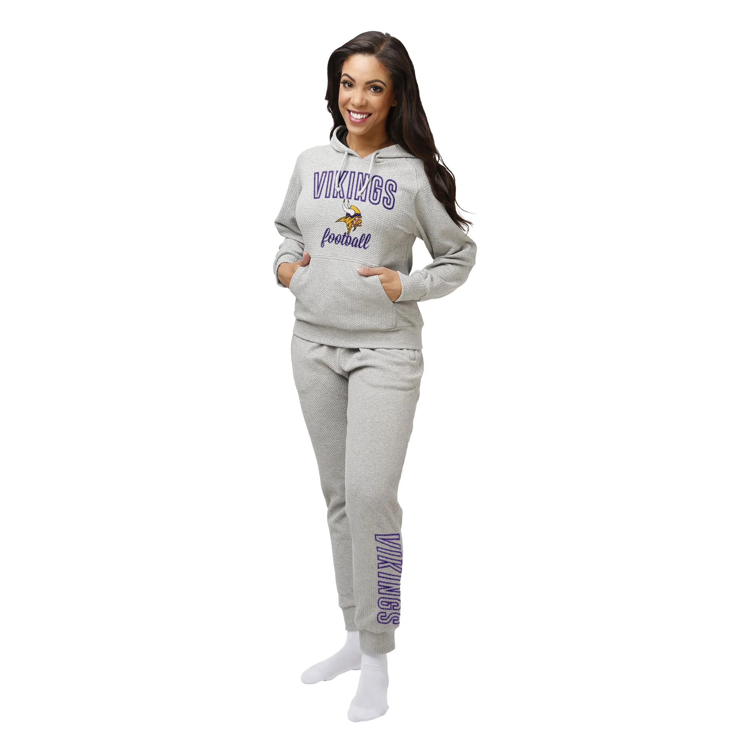 Minnesota Vikings NFL Womens Gray Woven Hoodie - Image 2