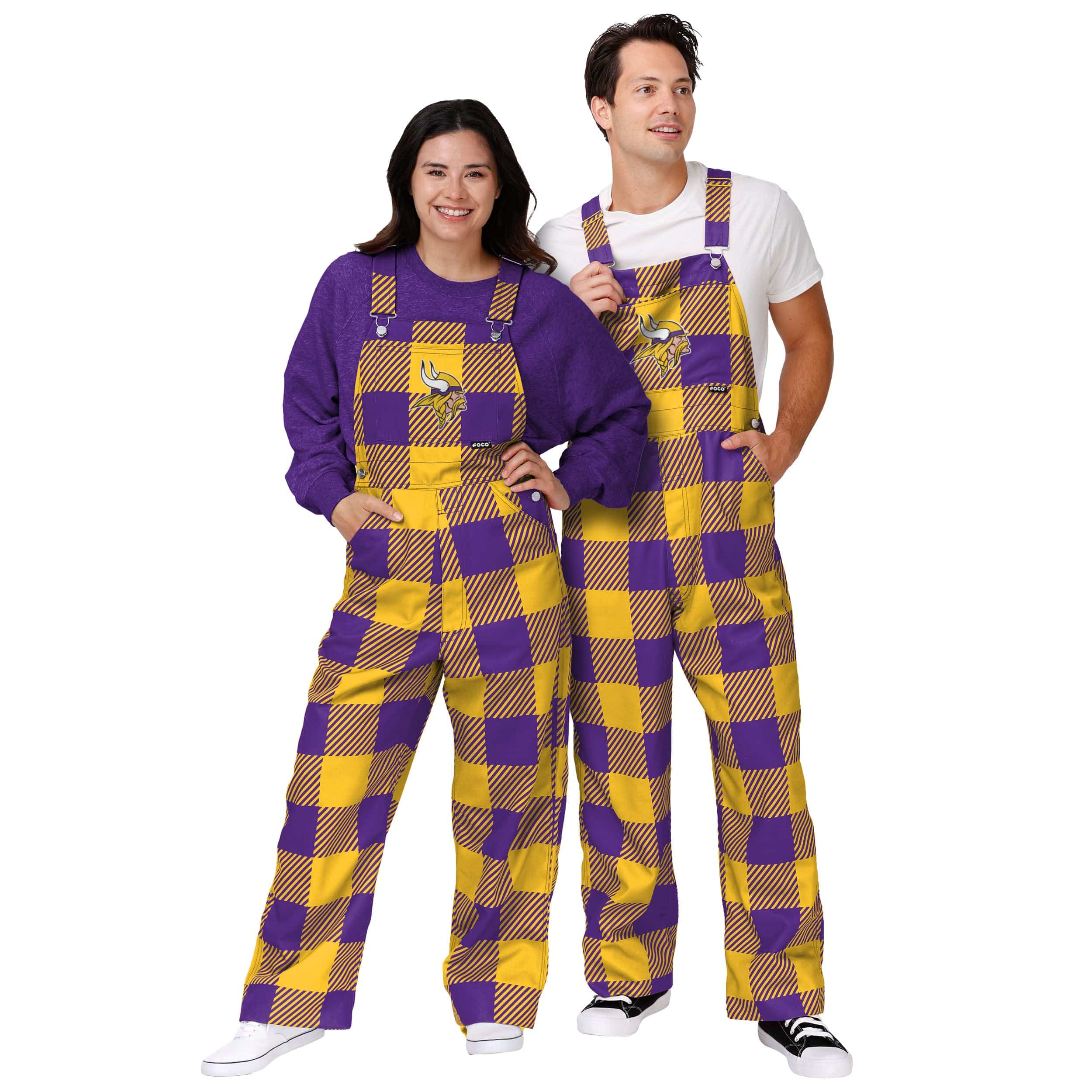 Minnesota Vikings NFL Womens Plaid Bib Overalls - Image 3