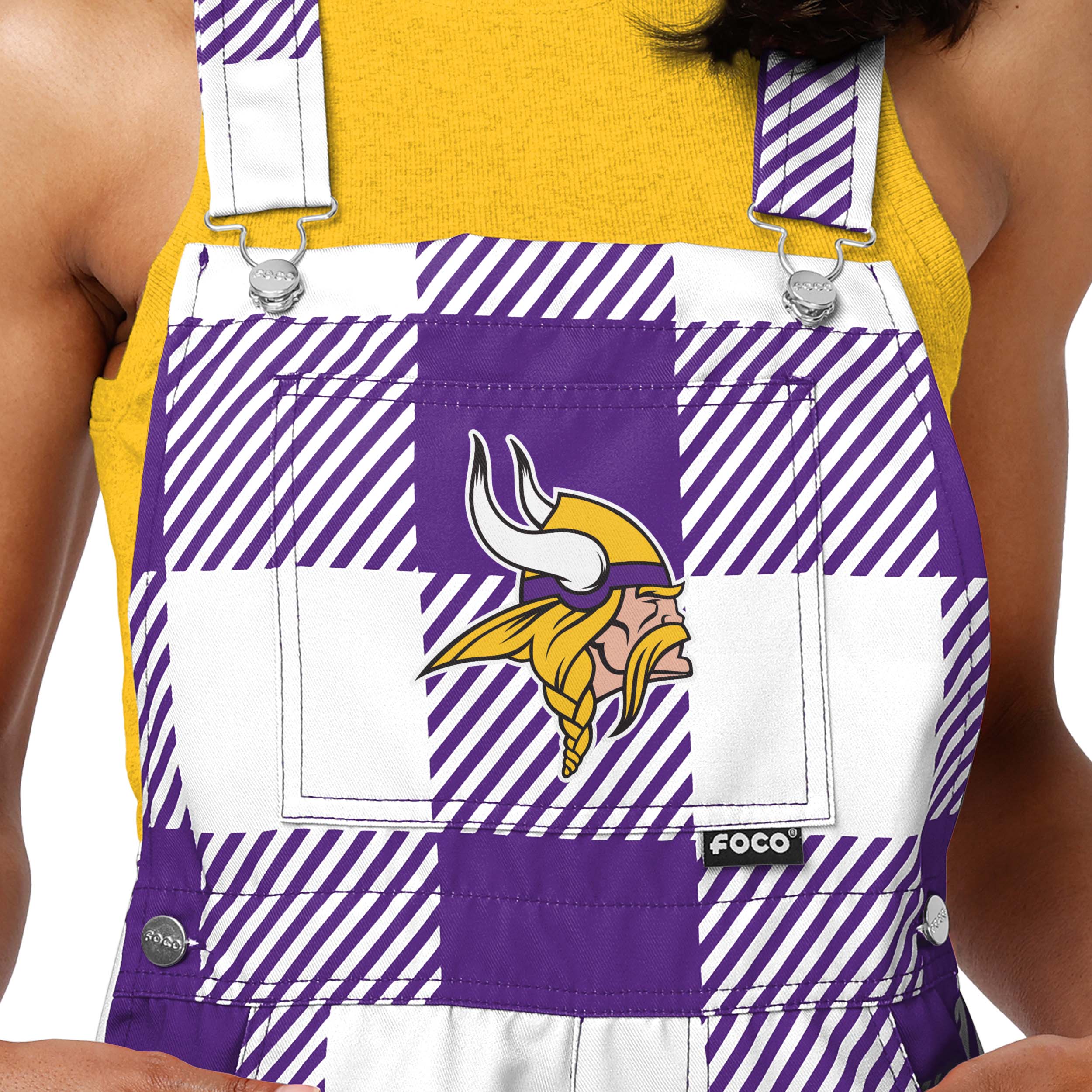 Minnesota Vikings NFL Womens Plaid Bib Shortalls - Image 3
