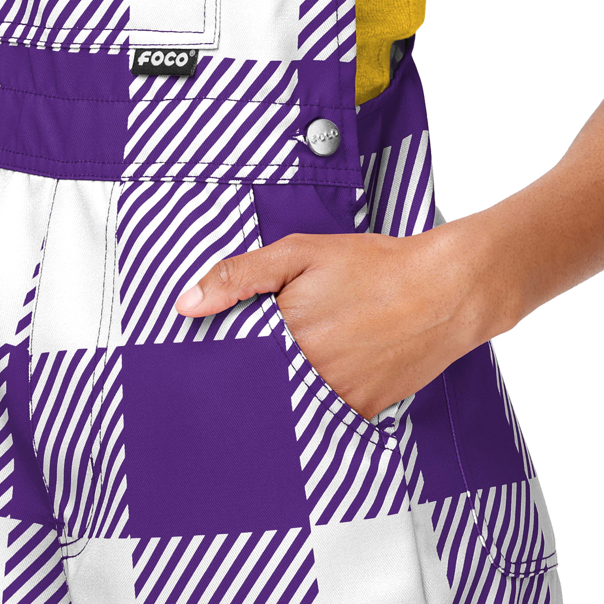 Minnesota Vikings NFL Womens Plaid Bib Shortalls - Image 4