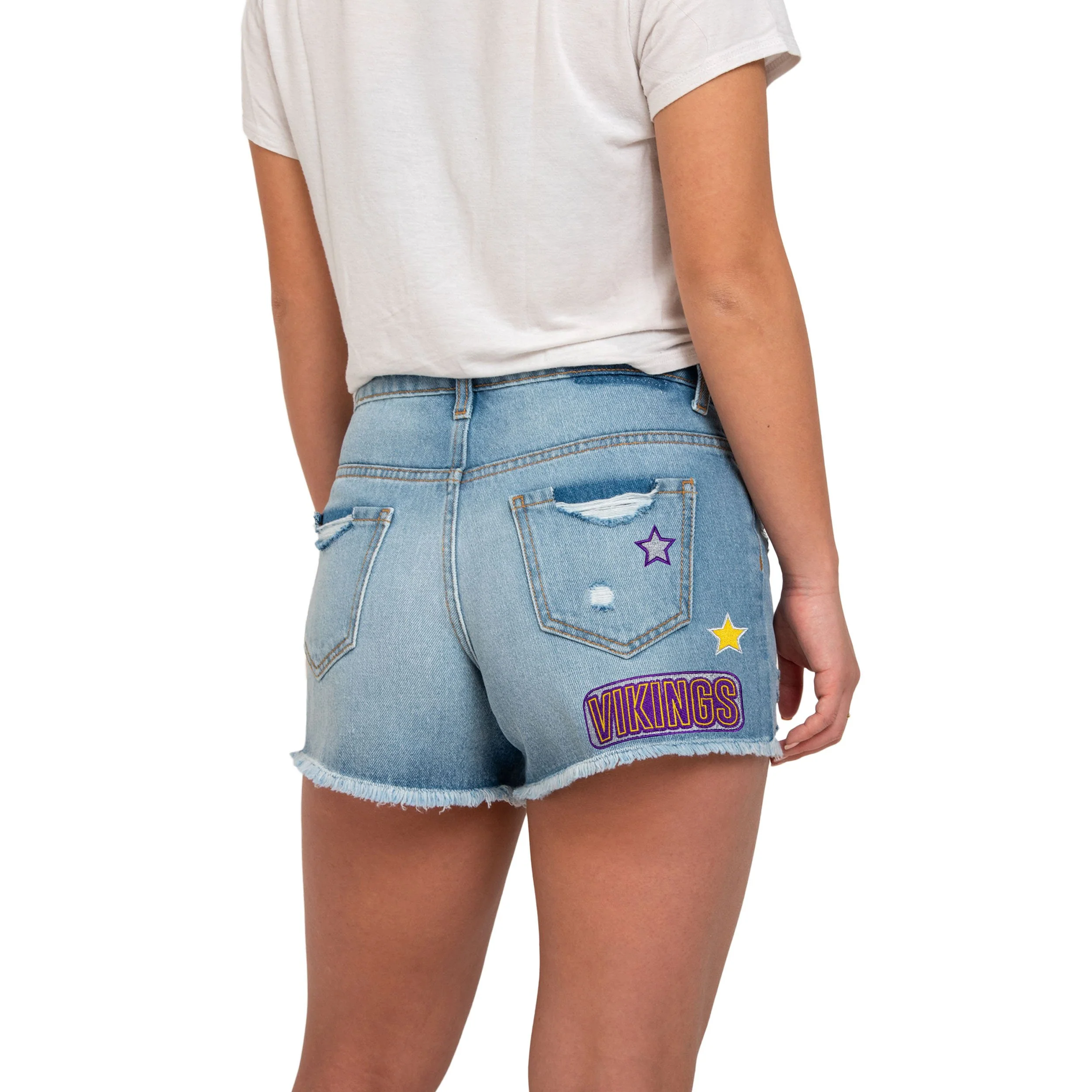 Minnesota Vikings NFL Womens Team Logo Denim Shorts - Image 2