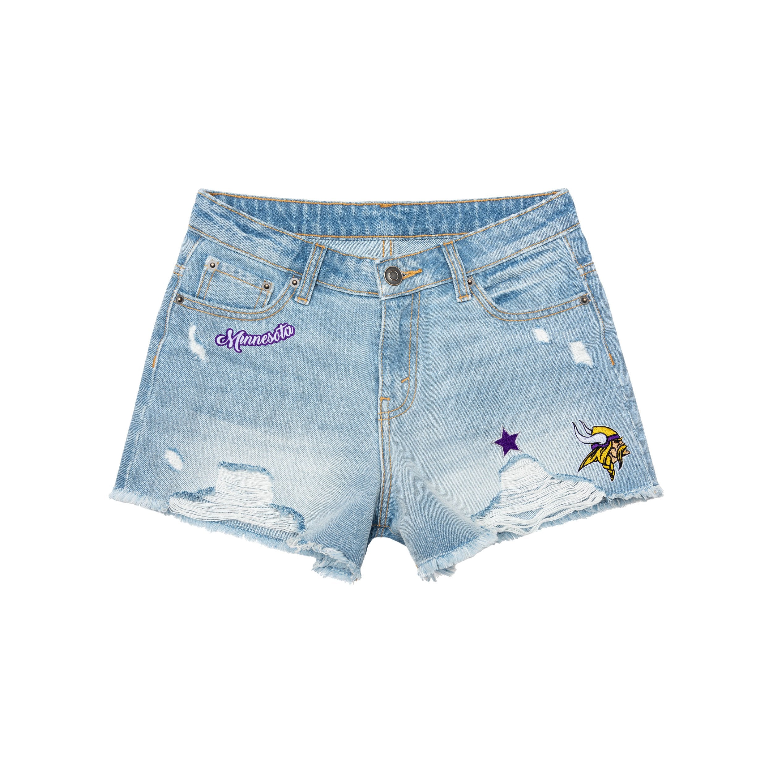 Minnesota Vikings NFL Womens Team Logo Denim Shorts - Image 3