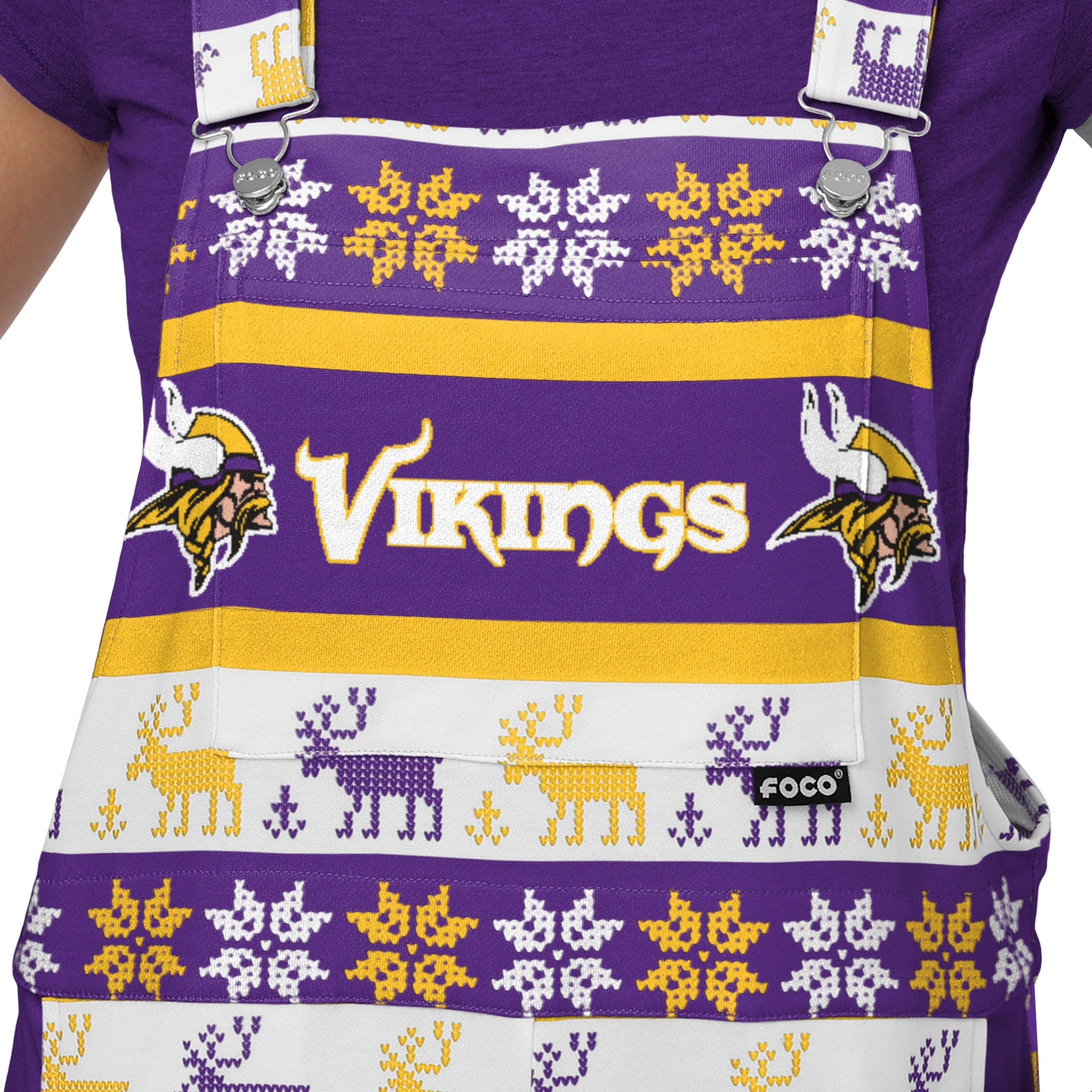 Minnesota Vikings NFL Womens Ugly Home Gating Bib Overalls - Image 4
