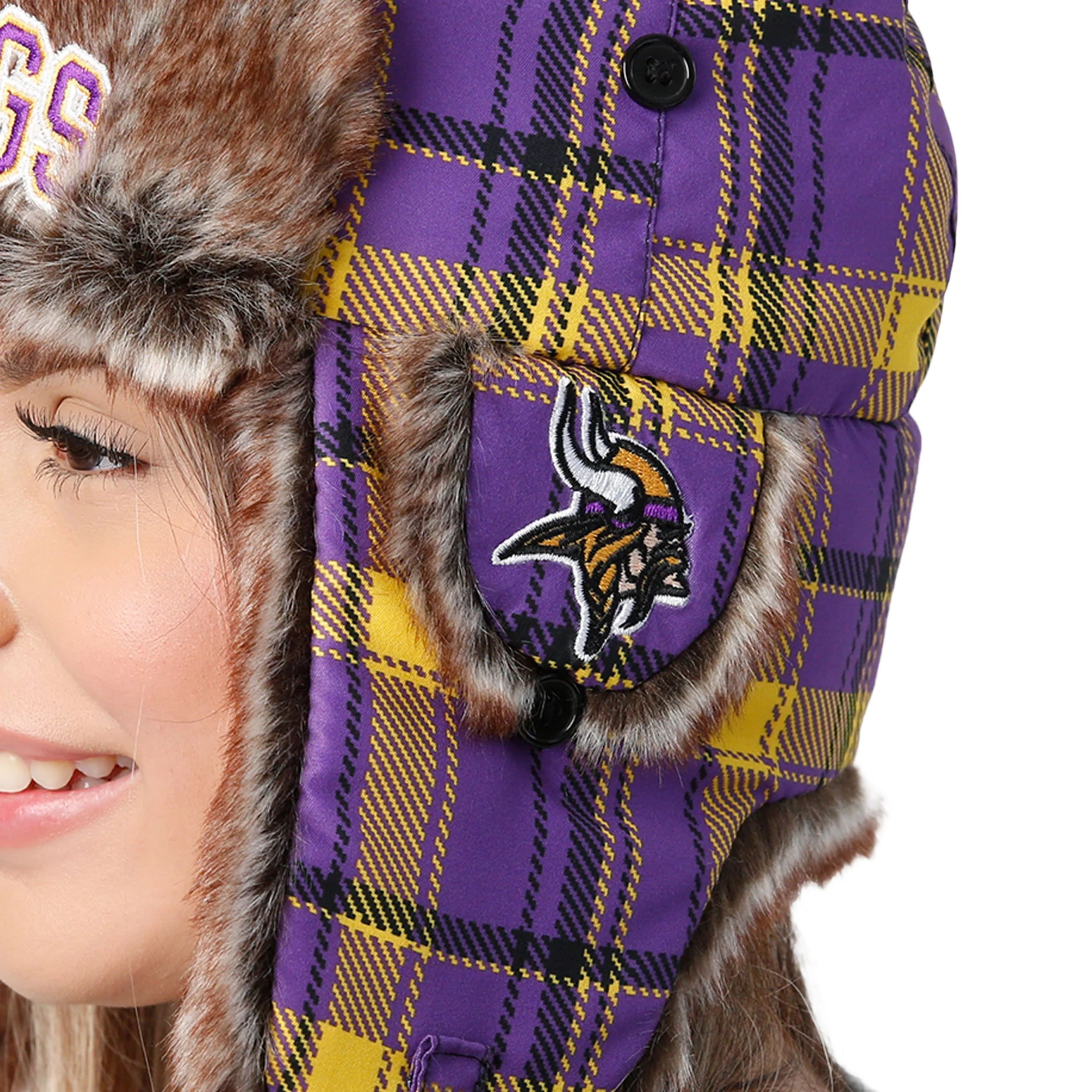 Minnesota Vikings NFL Wordmark Flannel Trapper Hat - Image 3