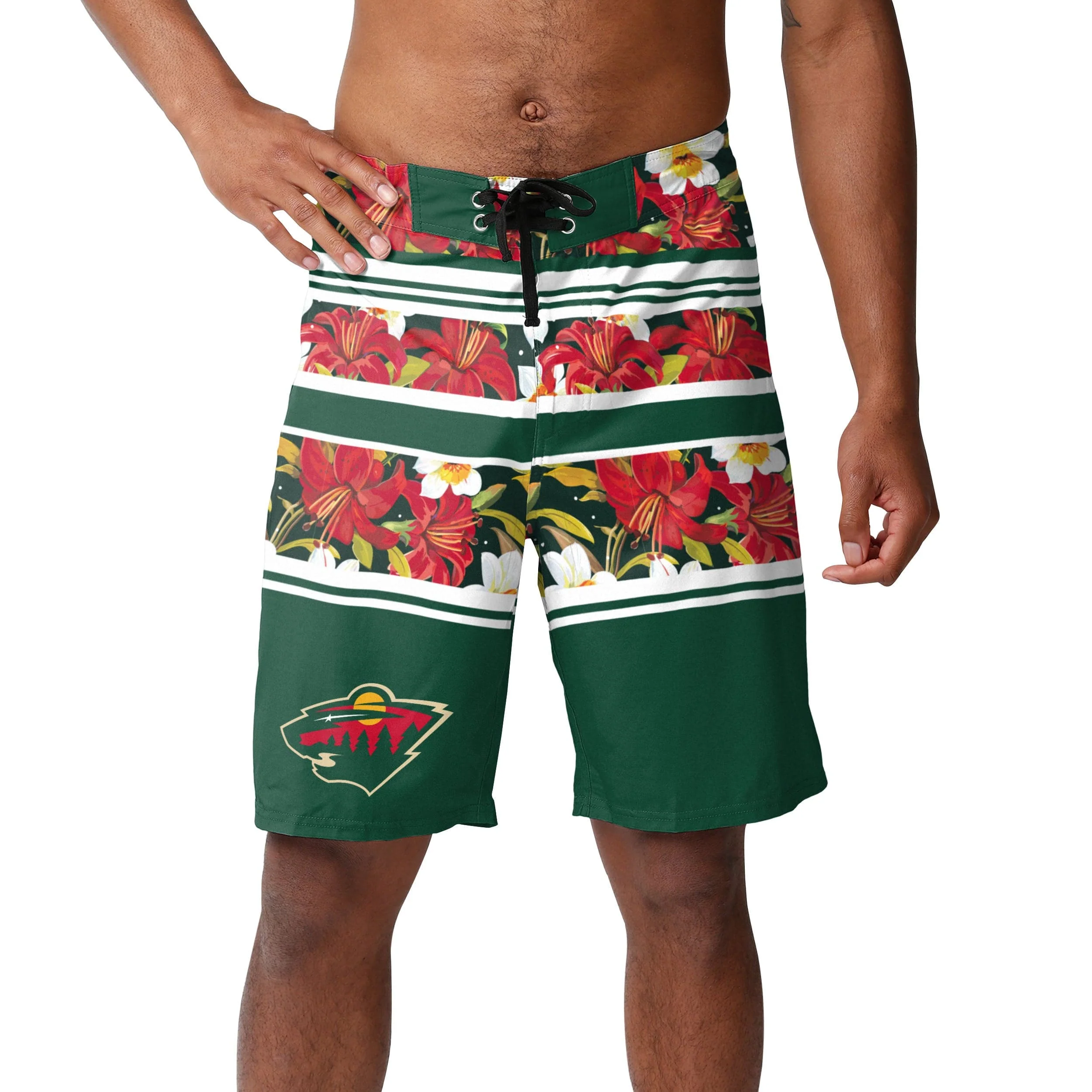 Minnesota Wild Mens NHL Floral Stripe Boardshorts - Image 2
