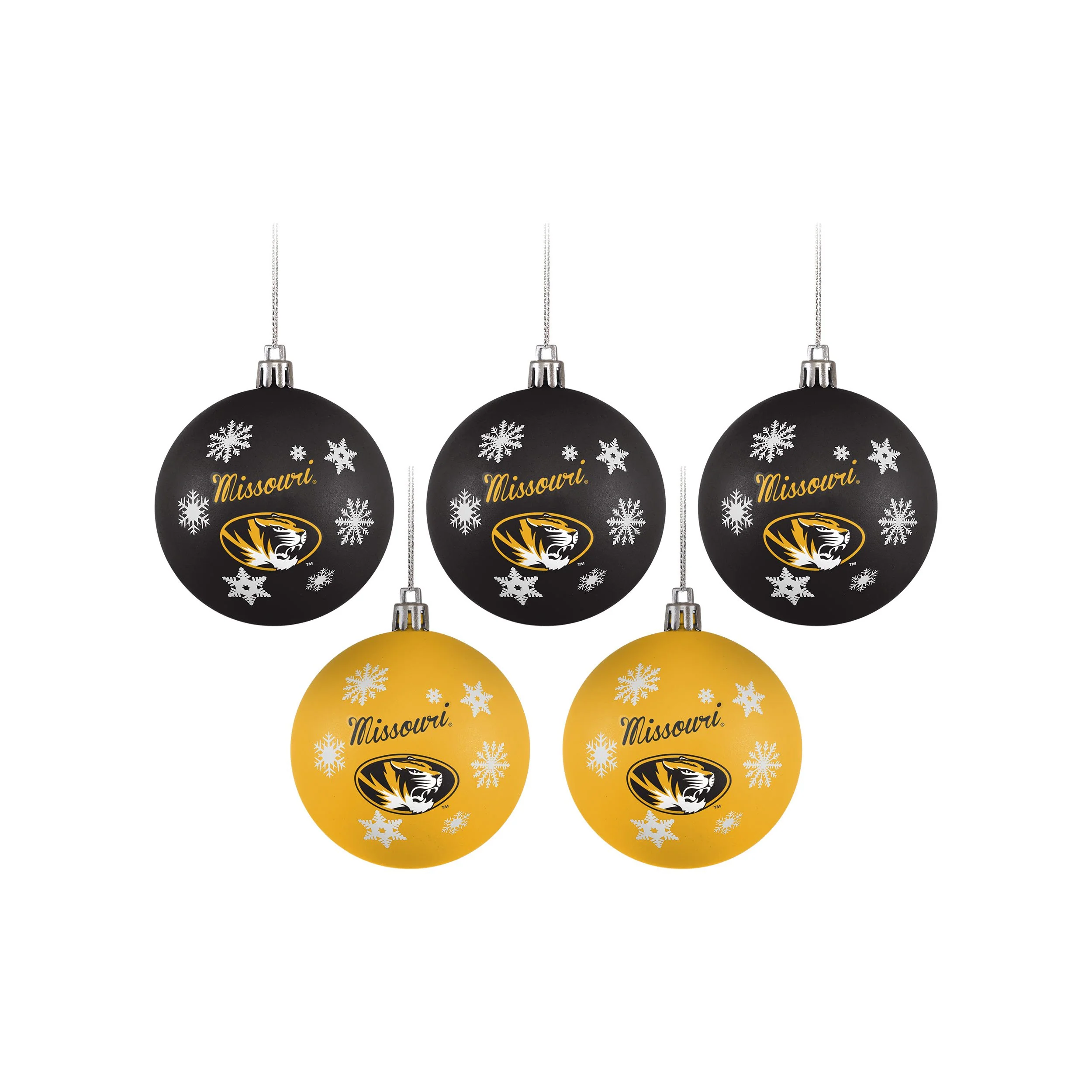 Missouri Tigers NCAA 5 Pack Shatterproof Ball Ornament Set