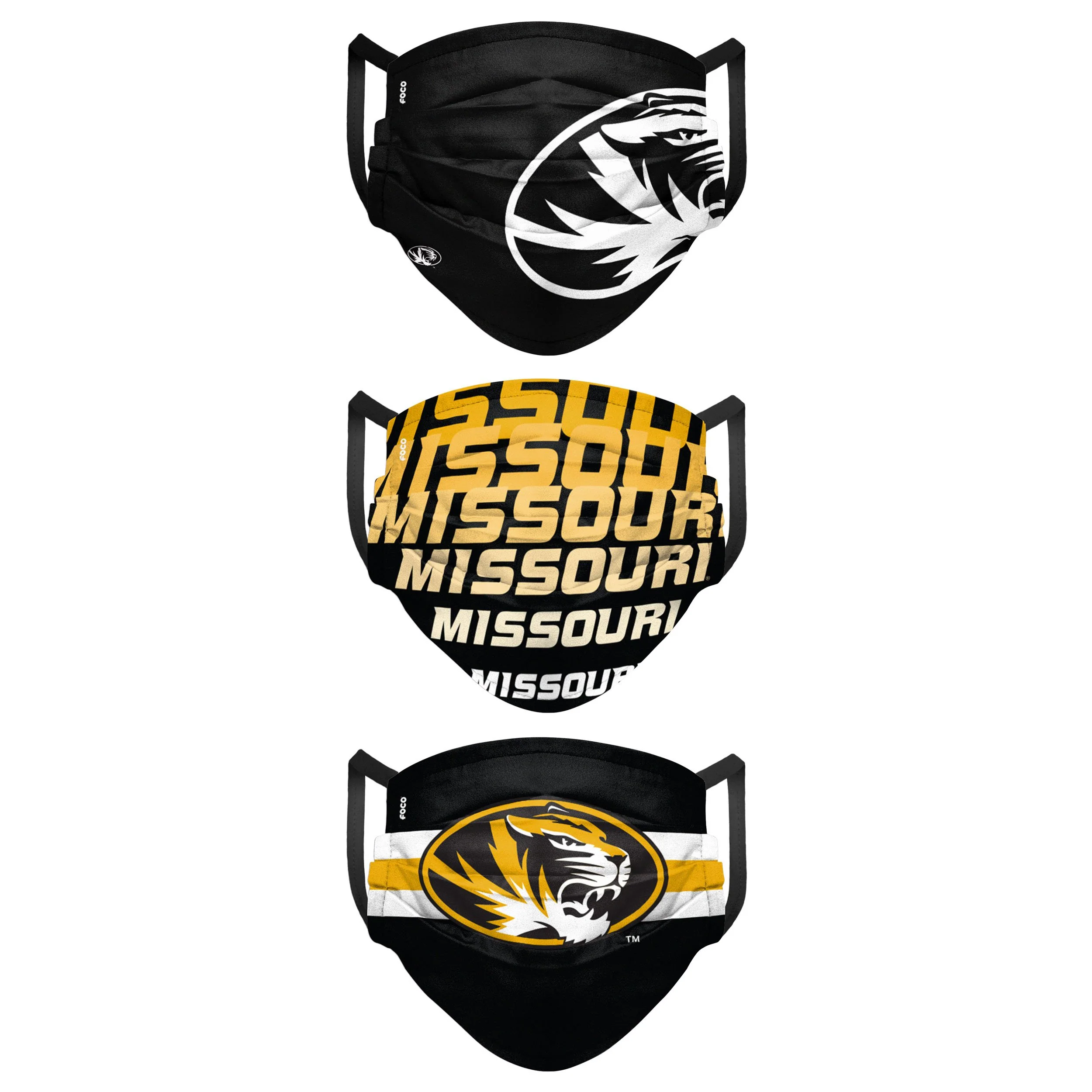 Missouri Tigers NCAA Mens Matchday 3 Pack Face Cover - Image 2