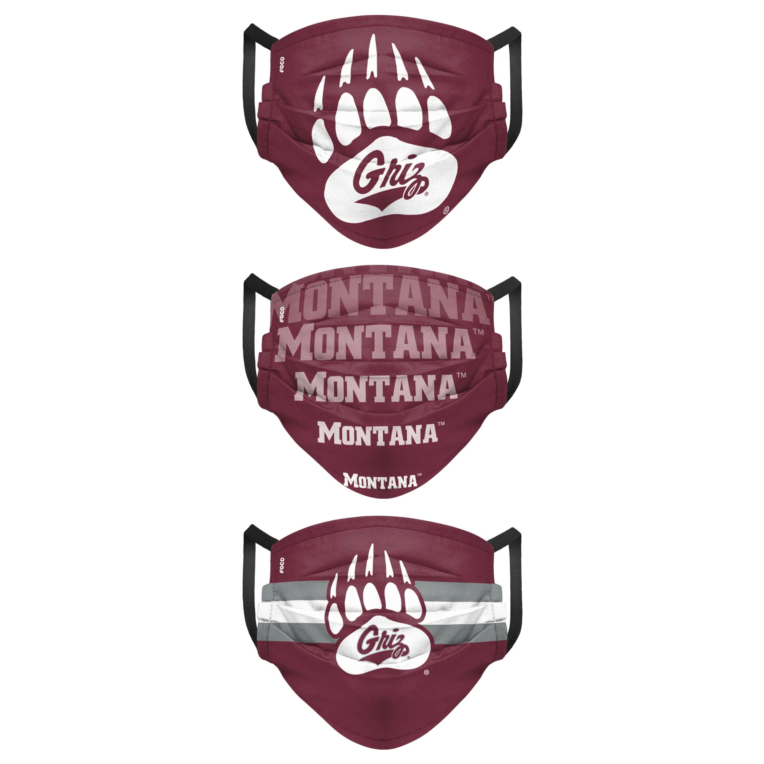 Montana Grizzlies NCAA Mens Matchday 3 Pack Face Cover - Image 2