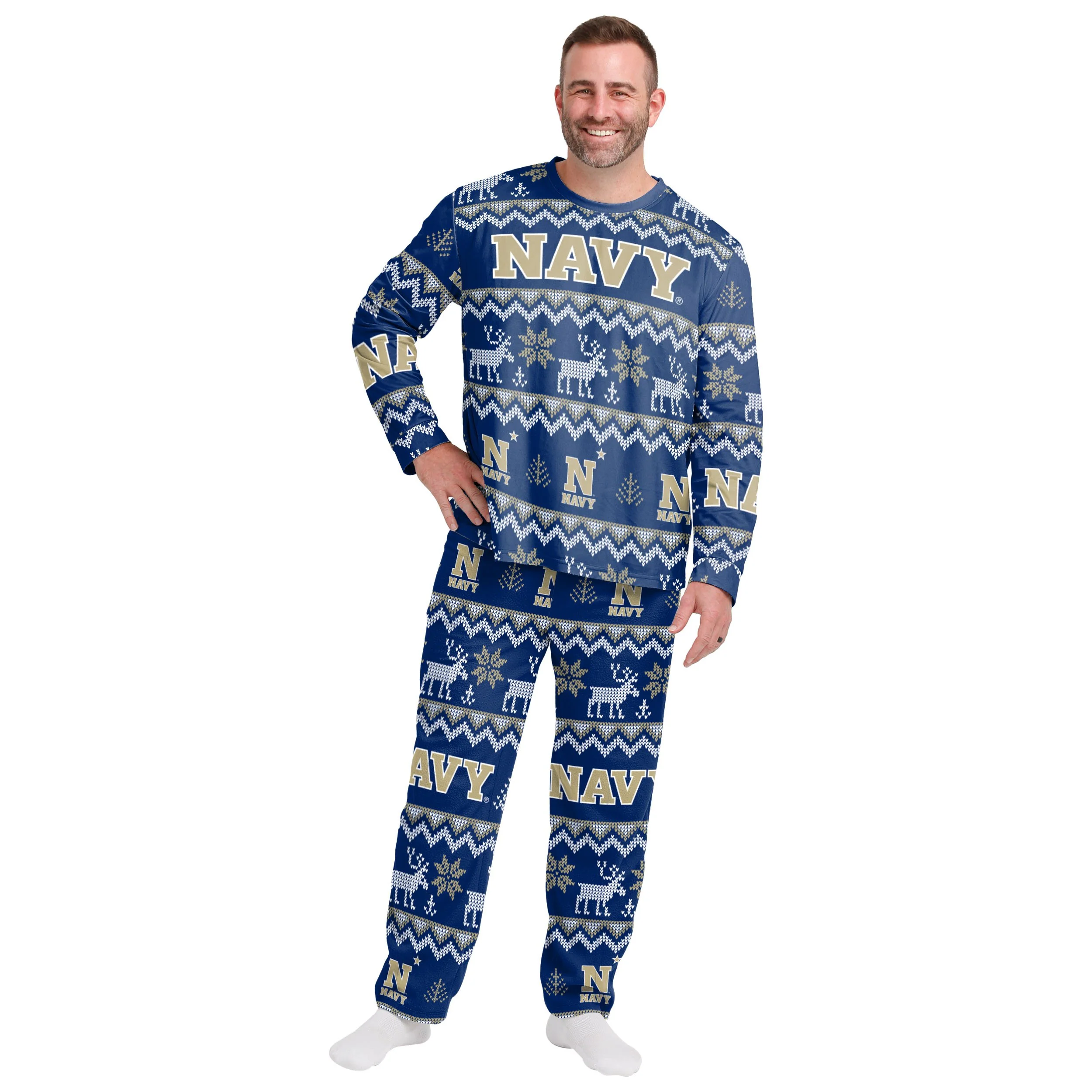 Navy Midshipmen NCAA Ugly Pattern Family Holiday Pajamas - Image 6