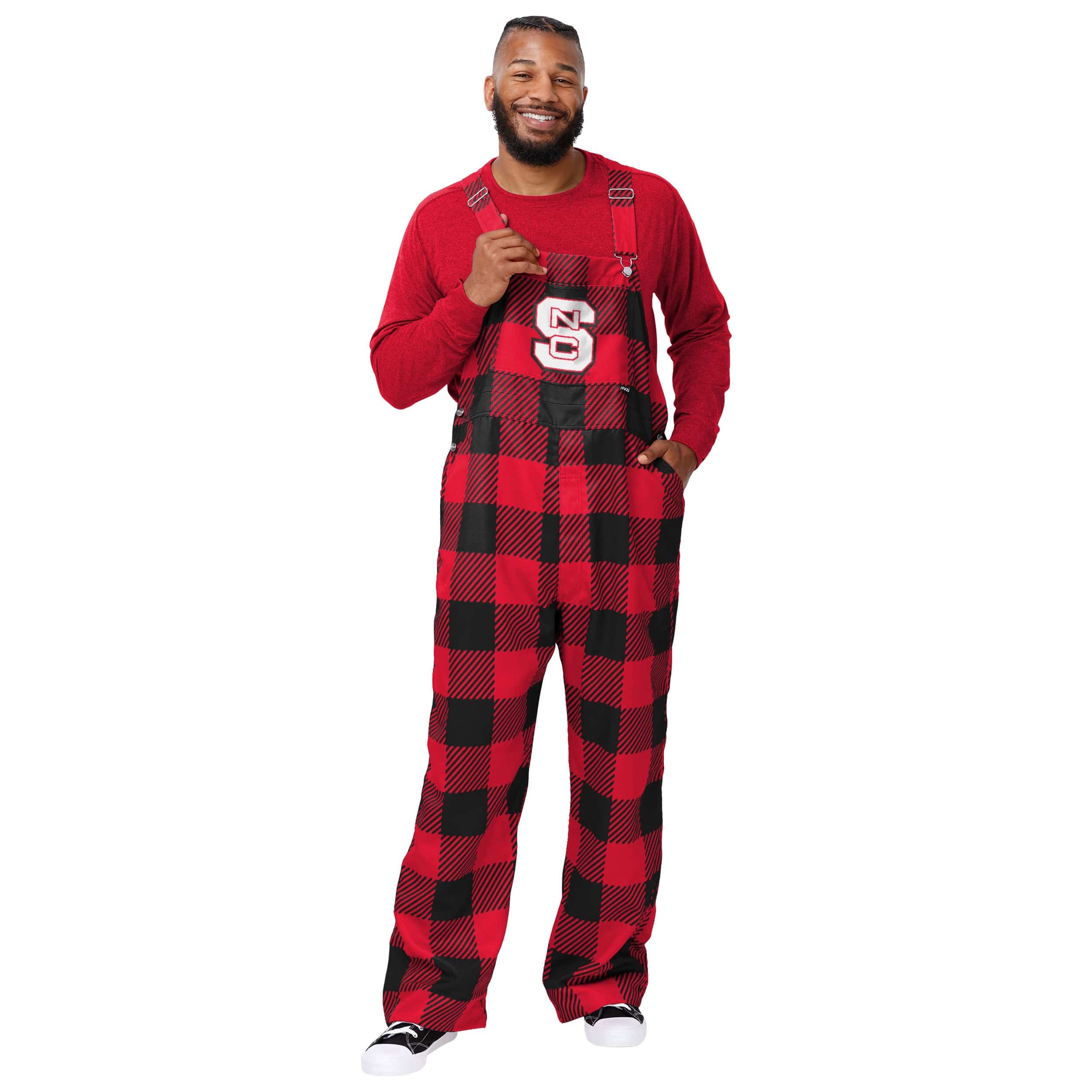 NC State Wolfpack NCAA Mens Plaid Bib Overalls