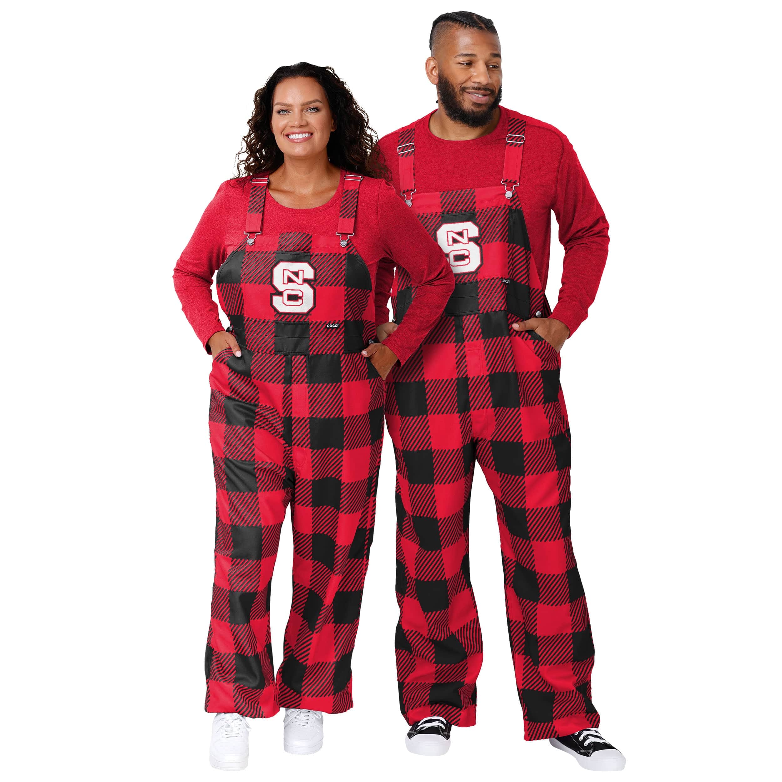 NC State Wolfpack NCAA Womens Plaid Bib Overalls - Image 3