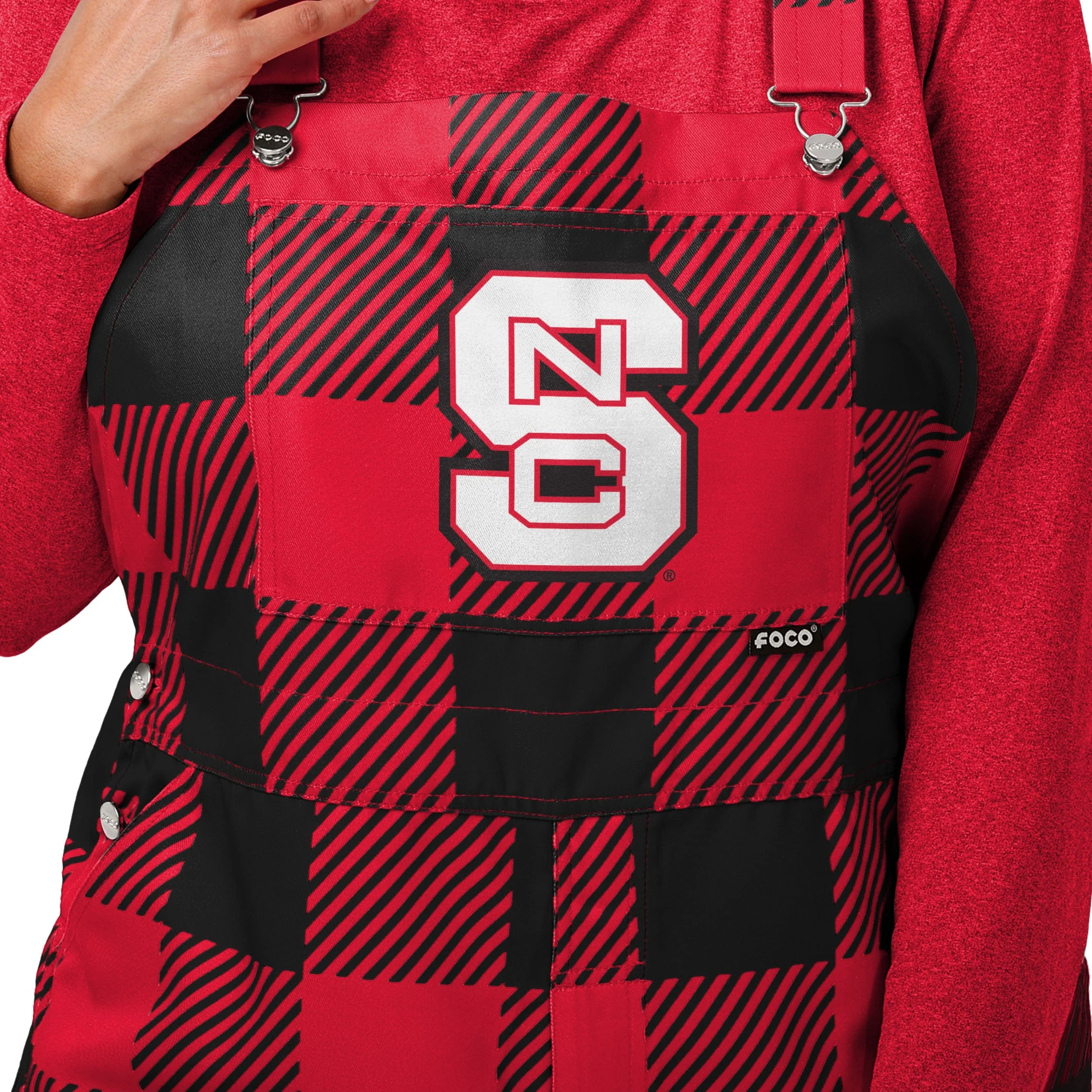 NC State Wolfpack NCAA Womens Plaid Bib Overalls - Image 4