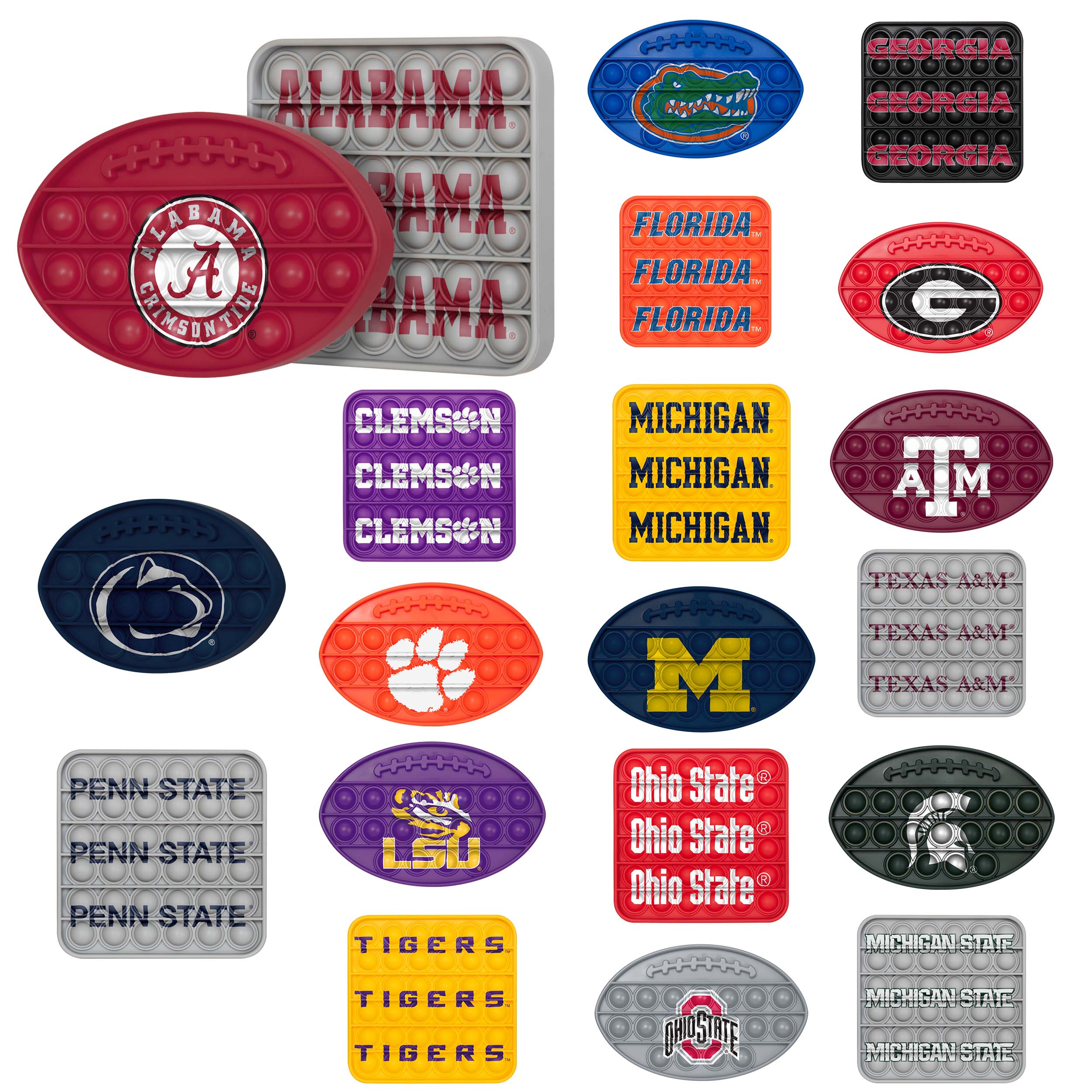 NCAA 2 Pack Ball & Square Push-Itz Fidgets - Select Your Team !
