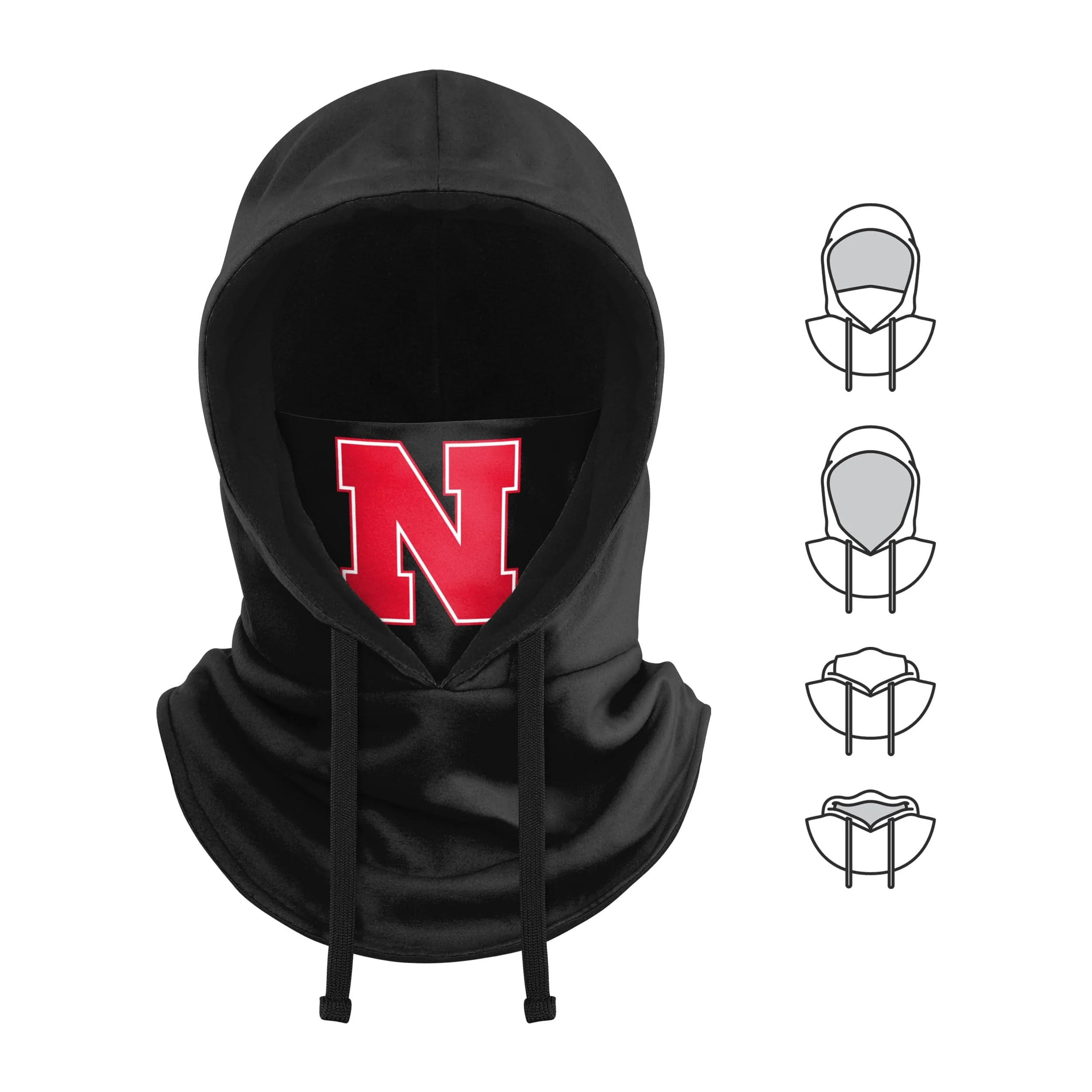 Nebraska Cornhuskers NCAA Black Drawstring Hooded Gaiter - Image 5