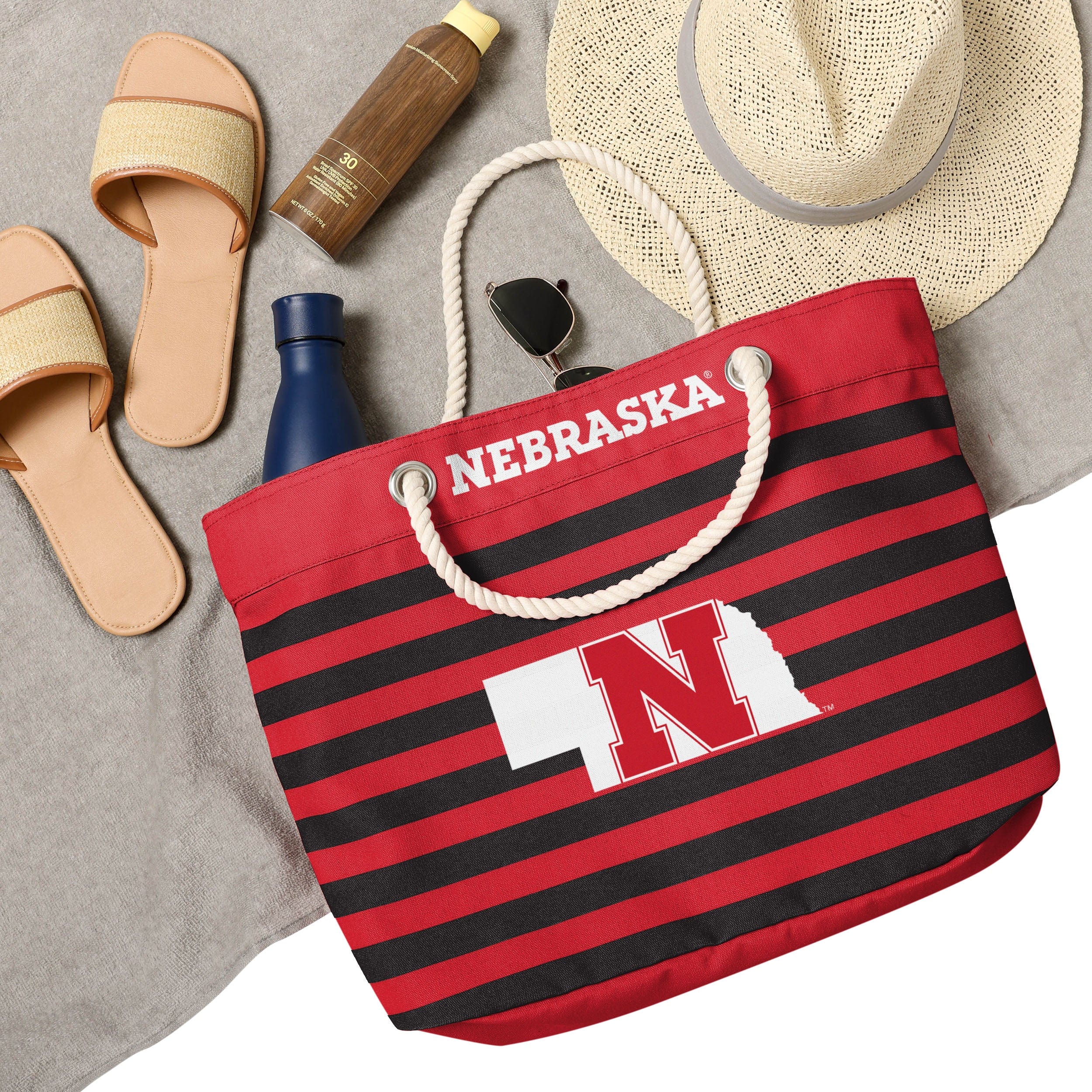 Nebraska Cornhuskers NCAA Nautical Stripe Tote Bag - Image 4